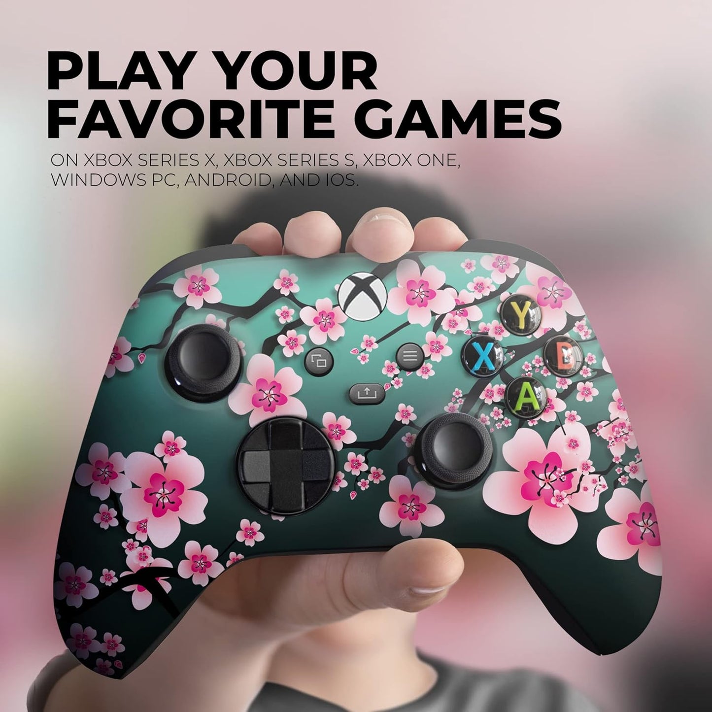 DreamController Cherry Blossom Custom X-box Controller Wireless compatible with X-box One/Series X/S Proudly Customized in USA with Permanent HYDRO-DIP Printing (NOT JUST A SKIN)