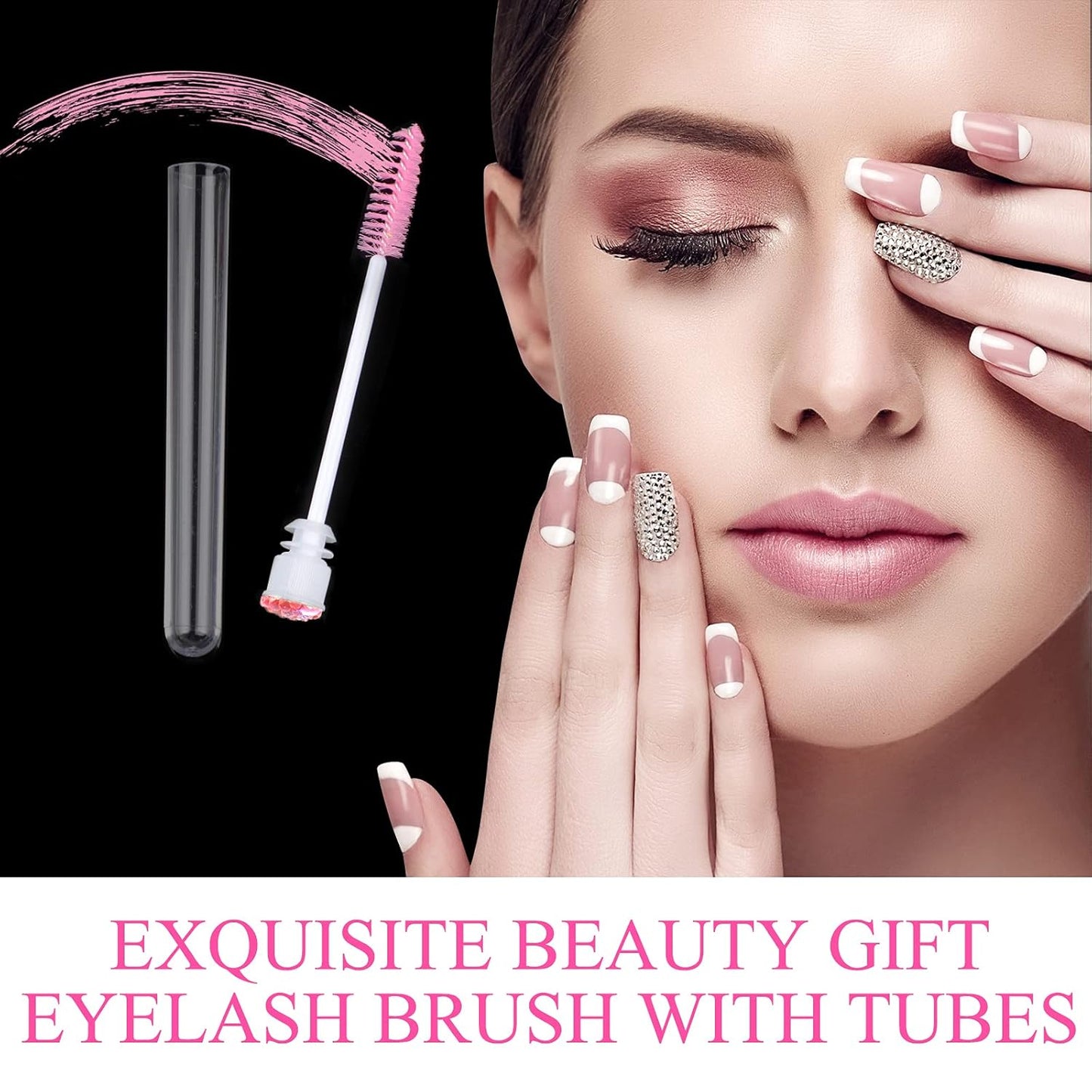 50 Pieces Disposable Mascara Brushes Eyelash Brush Lash Wand Diamond Mascara Wands with Tube Makeup Tool Lash Spoolies Sanitary Brushes Lash Extension Supplies (tube scale l pink 50)