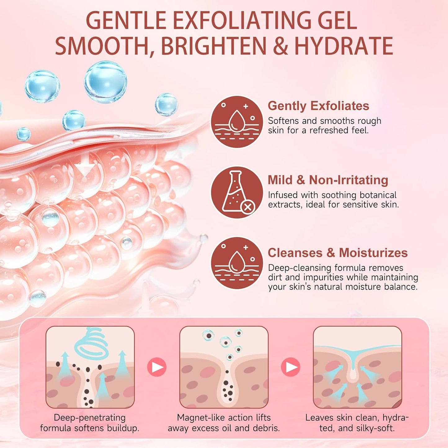Purifying Exfoliating Gel, Natural Exfoliating Purifying Cream, Facial Exfoliator Cleanser, Gentle Face Wash-Cleansing Moisturizing Peeling Gel, For All Skin Types (1.76 Fl Oz (Pack of 1))