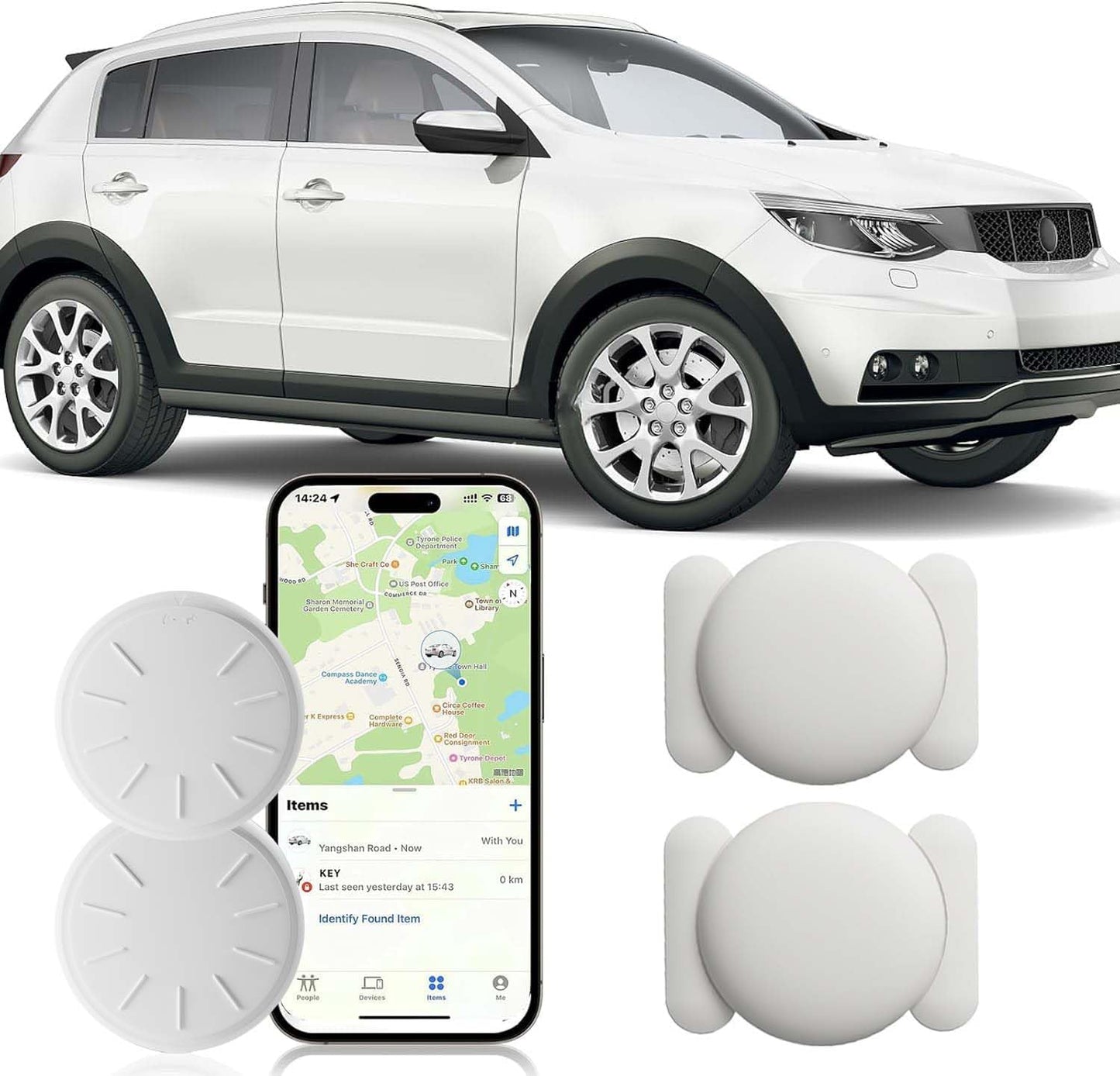 Car GPS Tracking Device for Vehicles, 2PCS Real Time Vehicles GPS Tracker for Car Work with Find My (iOS Only),Hidden Mini GPS Tracker,No Monthly Fee (White Tracker, White Magnetic Case)