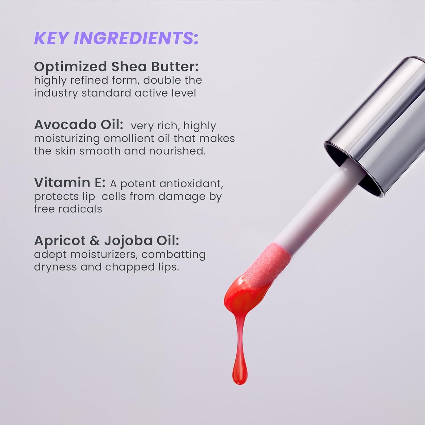 Wonderskin Lip Oil Rehab Serum - Tinted Lip Oil for Women, Hydrating, Moisturizing, and Non-Sticky Bright Red Tint Serum for Dry Lips (Flirt)