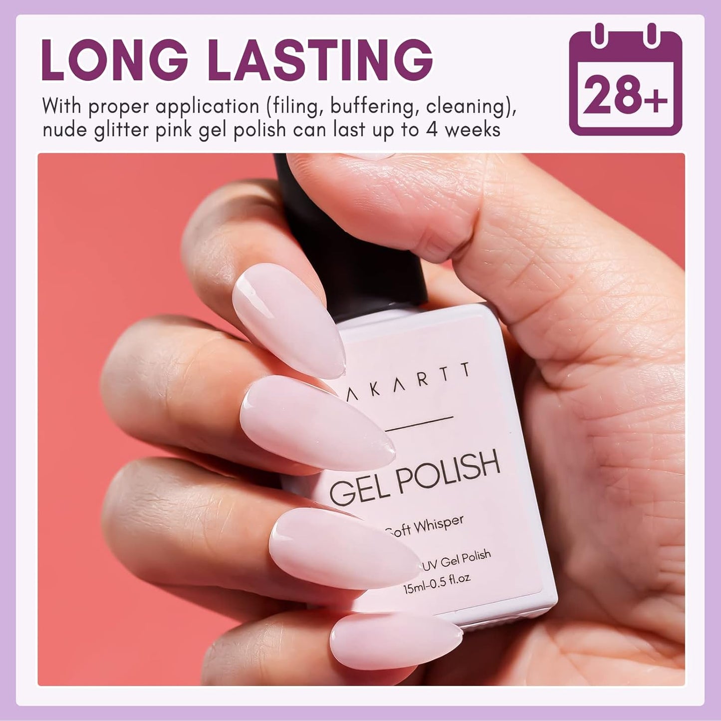Makartt Gel Nail Polish: Jelly Pink Gel Polish Glitter Natural Nude Soak Off UV/LED Gels for DIY Manicure & Nail Art Designs, Home & Salon Use - Soft Whisper 15ml