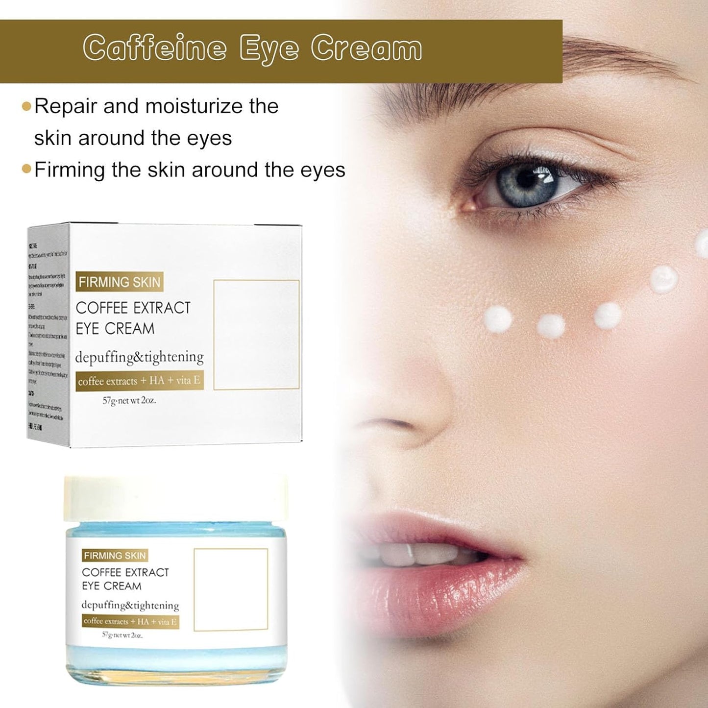 2Pcs Caffeine Eye Cream, Caffeine Eye Cream For Dark Circles And Puffiness, Korean Retinol Fix Eye Cream For Tightening And Firming Skin