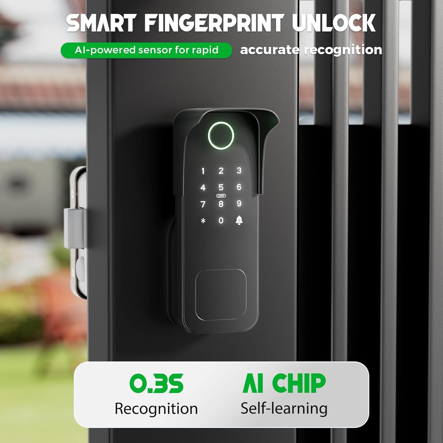 Smart Gate Lock, Electronic Gate Locks for Outdoor Fence, Keyless Smart Rim Lock, Electric Sided Keypad Locks with App Control, IC Card, Keys, Anti-Peep Touchscreen, Perfect for Fence and Outdoor