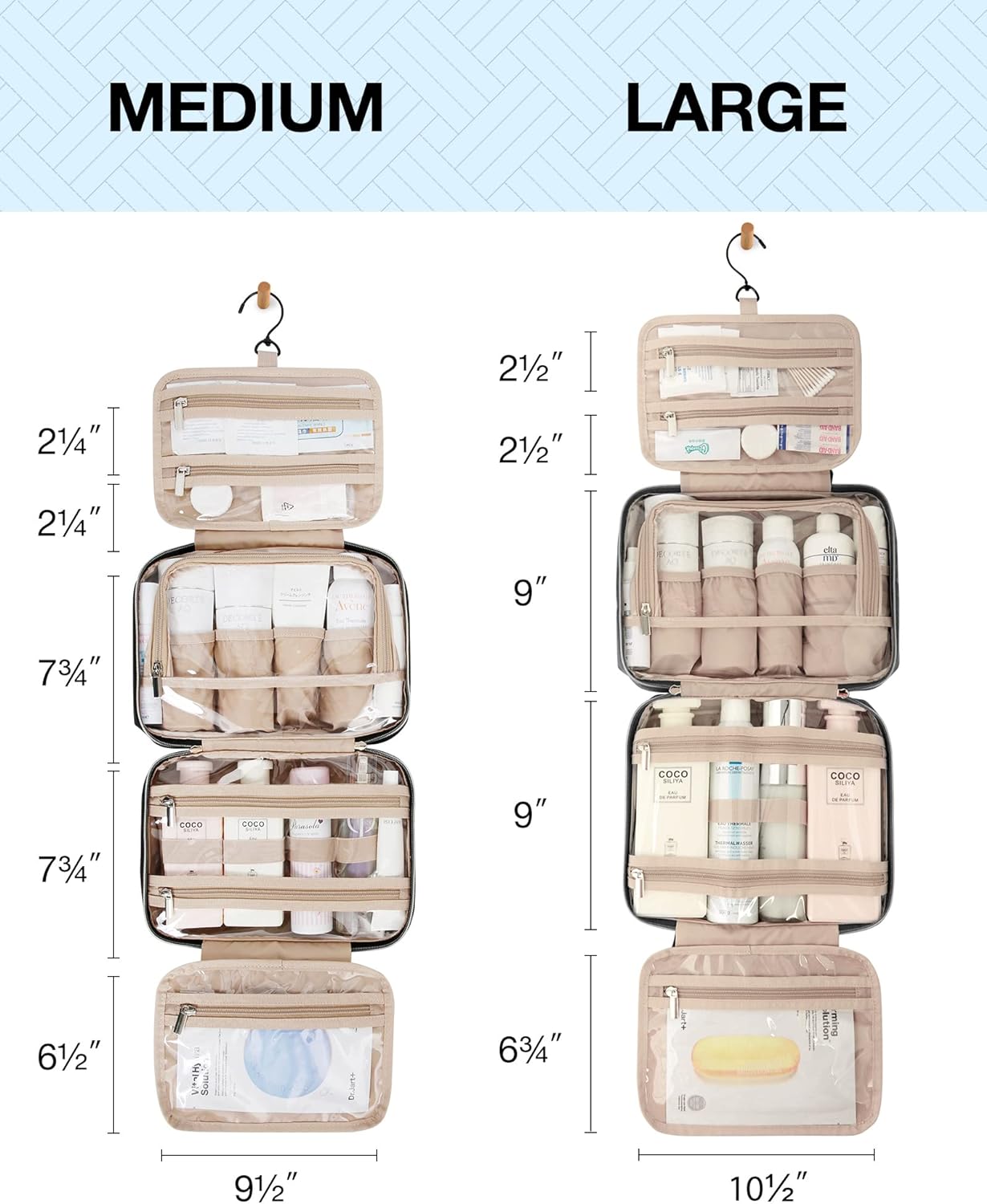 BAGSMART Toiletry Bag Hanging Travel Makeup Organizer with TSA Approved Transparent Cosmetic Bag Makeup Bag for Full Sized Toiletries, Large-Blck