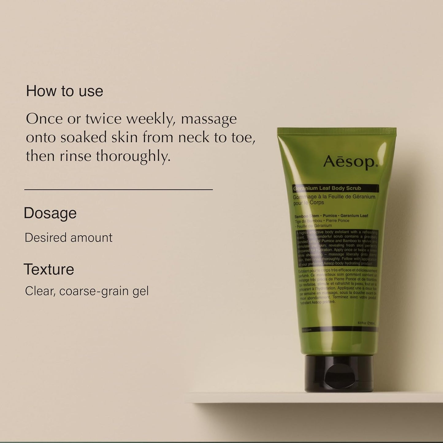 Aesop Geranium Leaf Exfoliating Body Scrub | Smooth, Soft, Hydrated Skin | 6.2 oz / 180mL