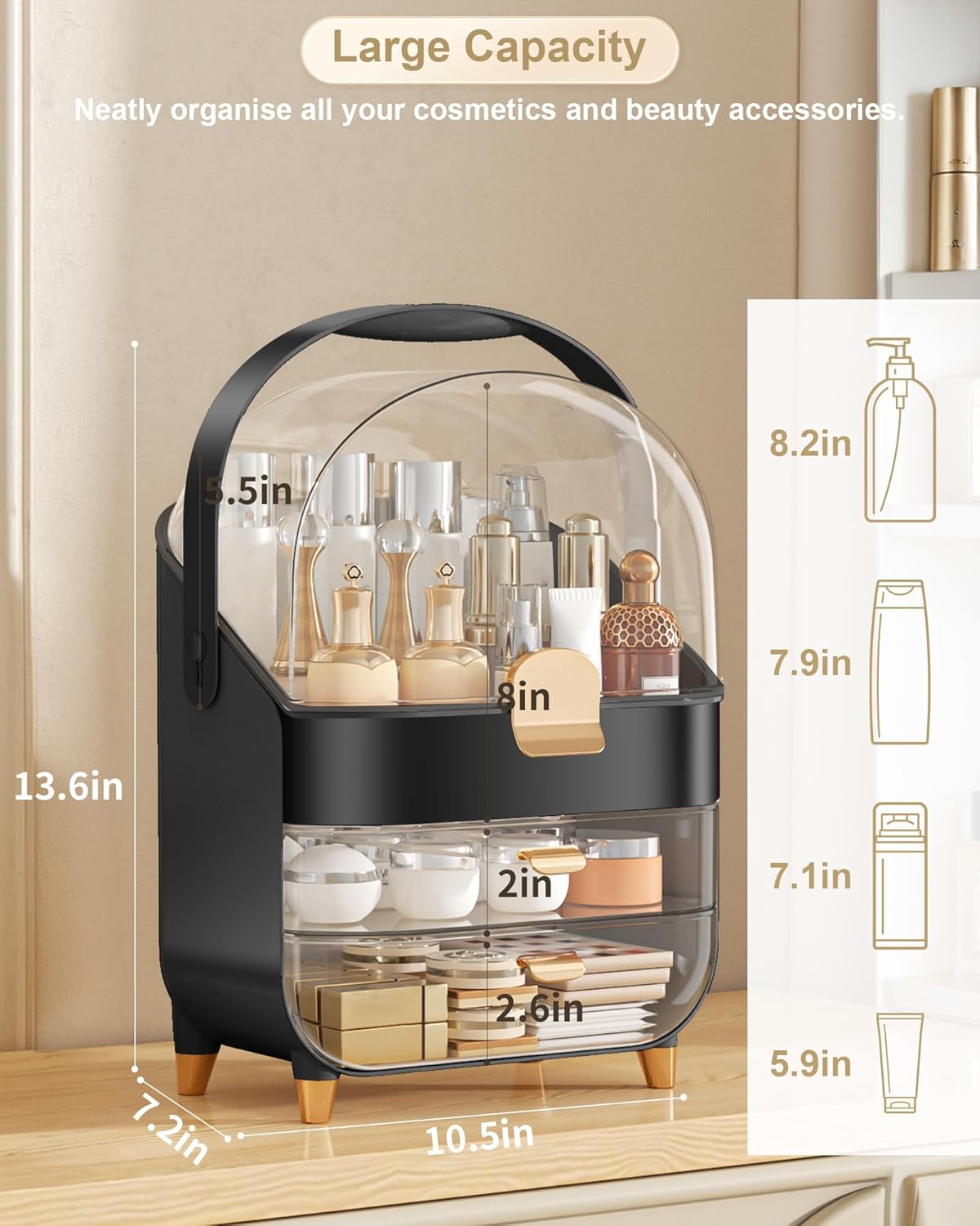 Makeup Organizer, Skincare Holder Bathroom Counter Organizer, Storage Box Cosmetic Display Cases, Teen Girl Gifts Trendy Stuff Make up Organizers for Vanity, Dresser, Countertop (black)