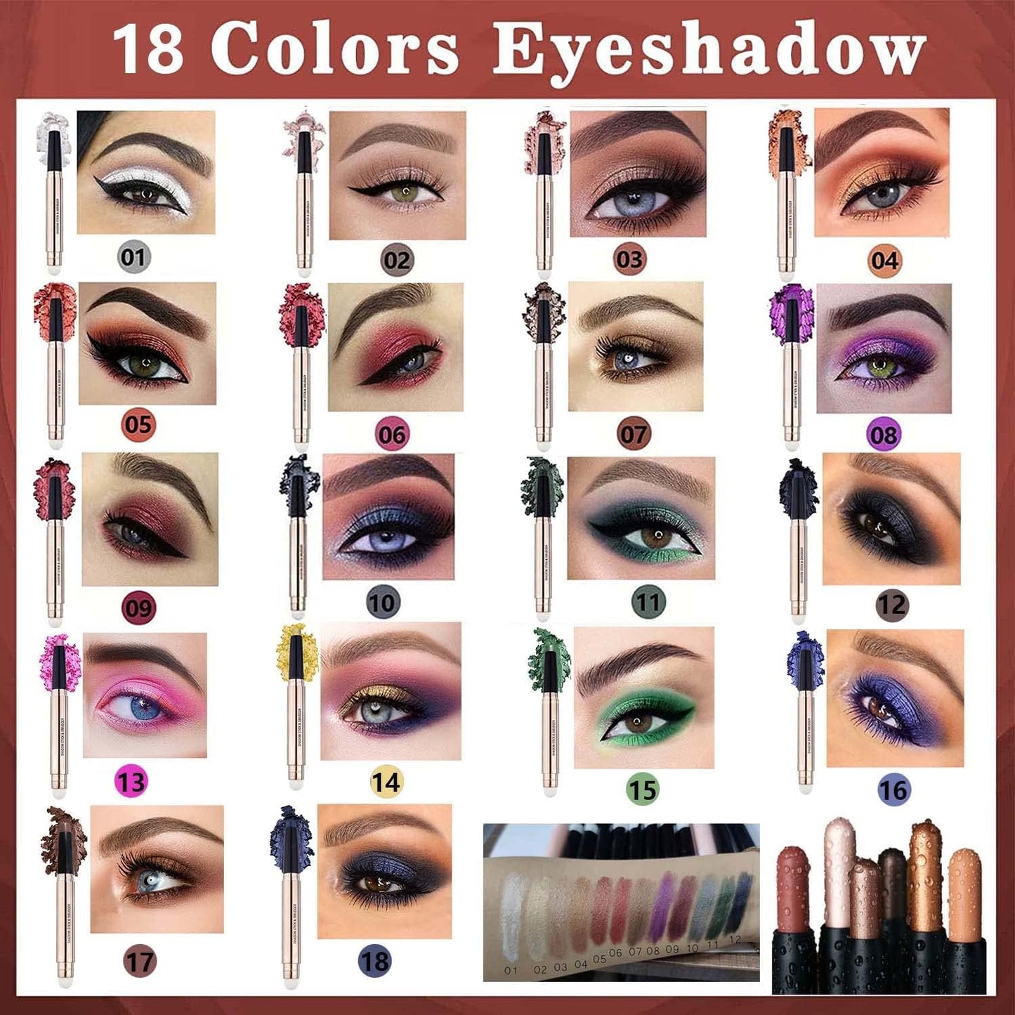 Pink Eyeshadow Stick And Sponge Makeup Brush Cream Shimmer Smooth Shadow Pencil Eyeliner Long Lasting Waterproof Eye Shadow Highlighter Stick Hypoallergenic Multi-Dimensional Eyes Look ( # 13)