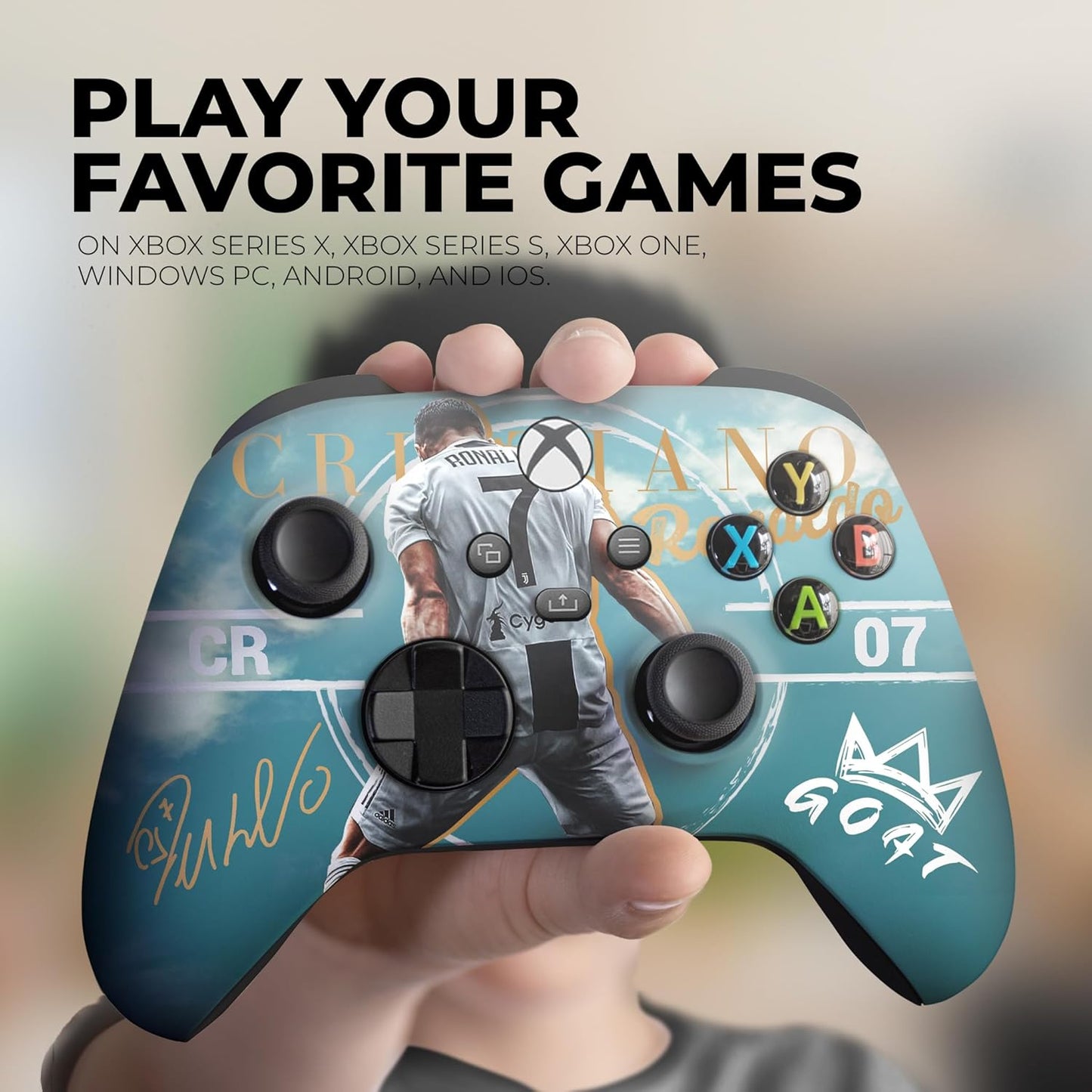 DreamController Ronaaldo Custom X-box Controller Wireless compatible with X-box One/Series X/S Proudly Customized in USA I Permanent HYDRODIP Print(NOT JUST A SKIN)(MODDED)