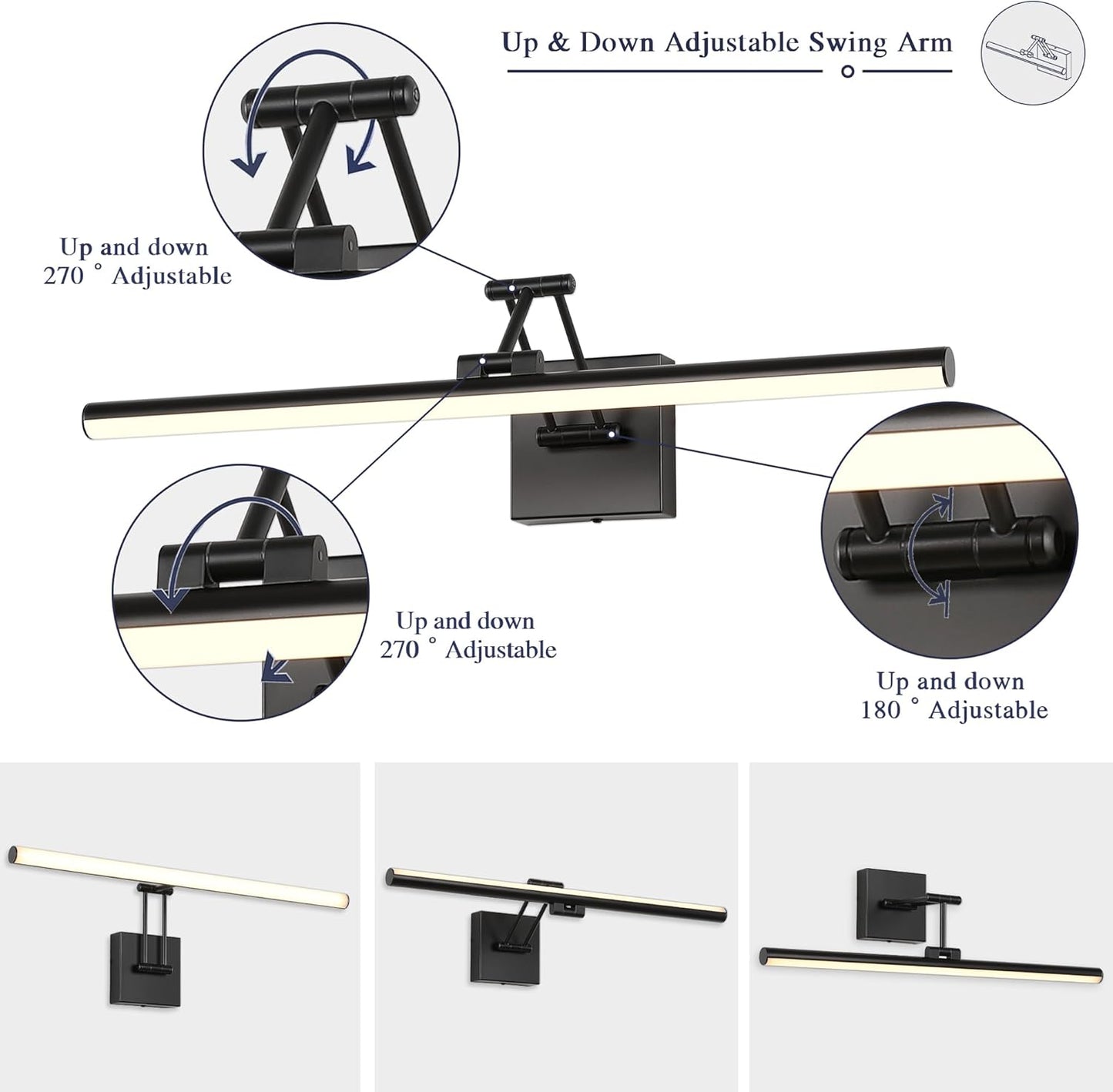 Joossnwell Picture Light for Painting Black Art Light Hard-Wired Picture Frame Light 23.62 Inch Dimmable Gallery Wall Light with Adjustable Swing Arm for Painting Library Museum Warm White