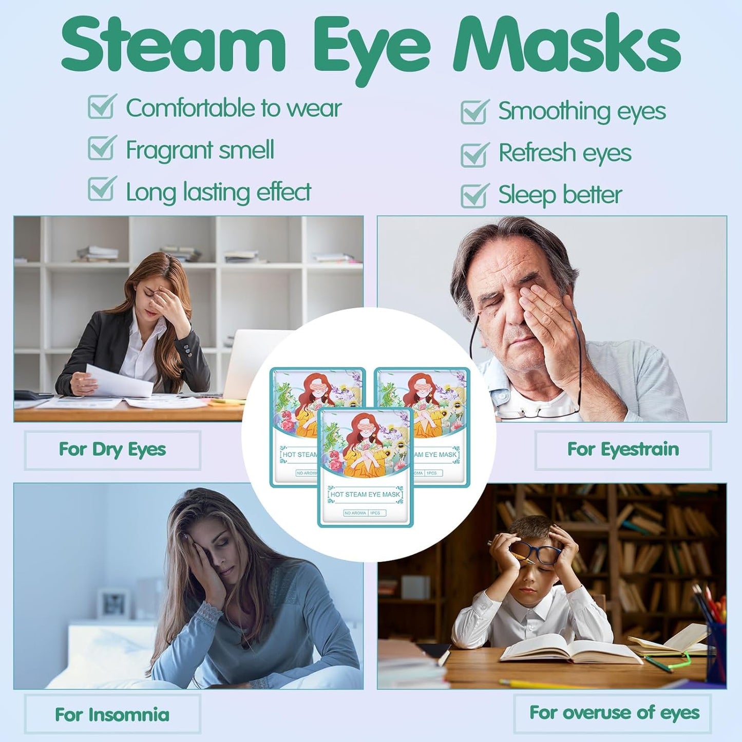 60 Pcs Disposable Steam Eye Mask Bulk Heated Eye Masks for Dry Eyes Spa Warming Eye Mask Self Heating Eye Masks with Warm Moist Warm Compress for Eye Stress Dark Circle Relief (Unscented)