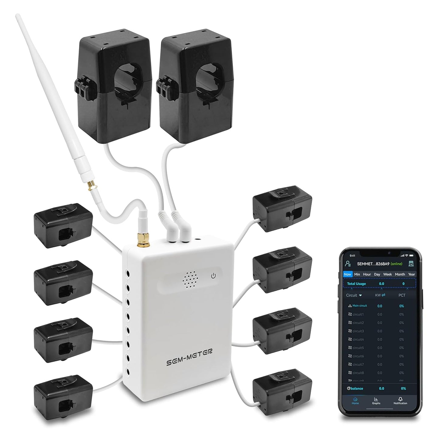 Smart Home Energy Monitor with 8 50A Circuit Level Sensors, Measure Power Usage in Real-Time, History with App (8 50A Circuit Level Sensors) - Compatible with Home Assistant