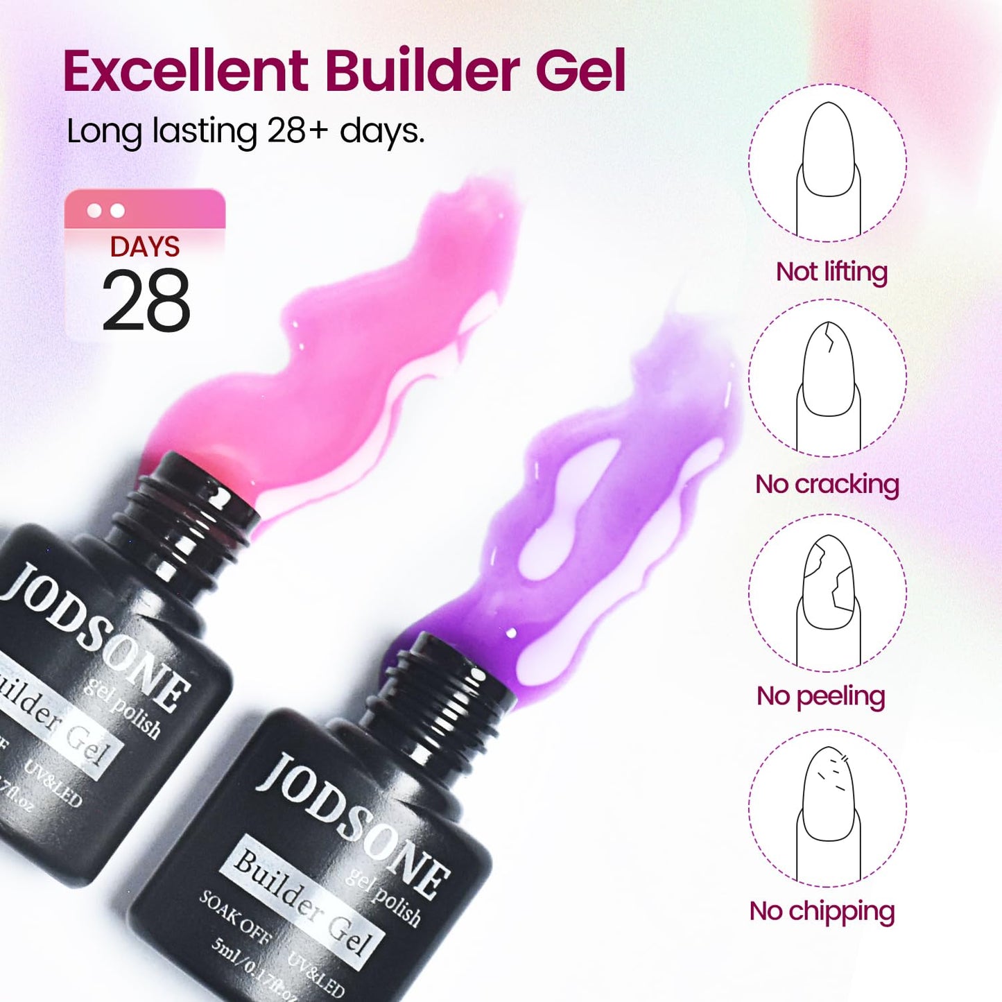 JODSONE Builder Gel Nail Kit with U V Light Base Top Coat 21 Colors High Shine Builder Gel and 100 PCS Extension Stickers