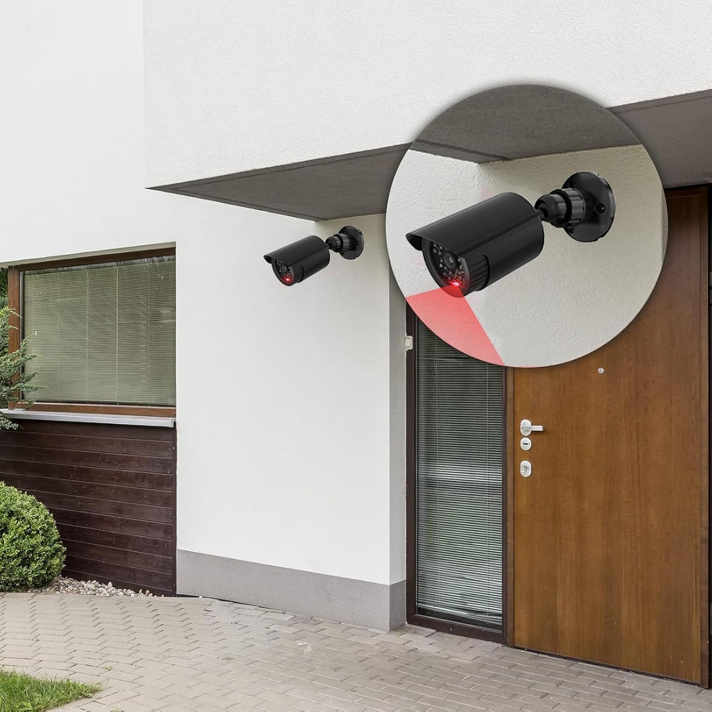 WALI Bullet Dummy Fake Surveillance Security CCTV Dome Camera Indoor Outdoor with One LED Light, Security Alert Sticker Decals (TC-B2), 2 Packs, Black