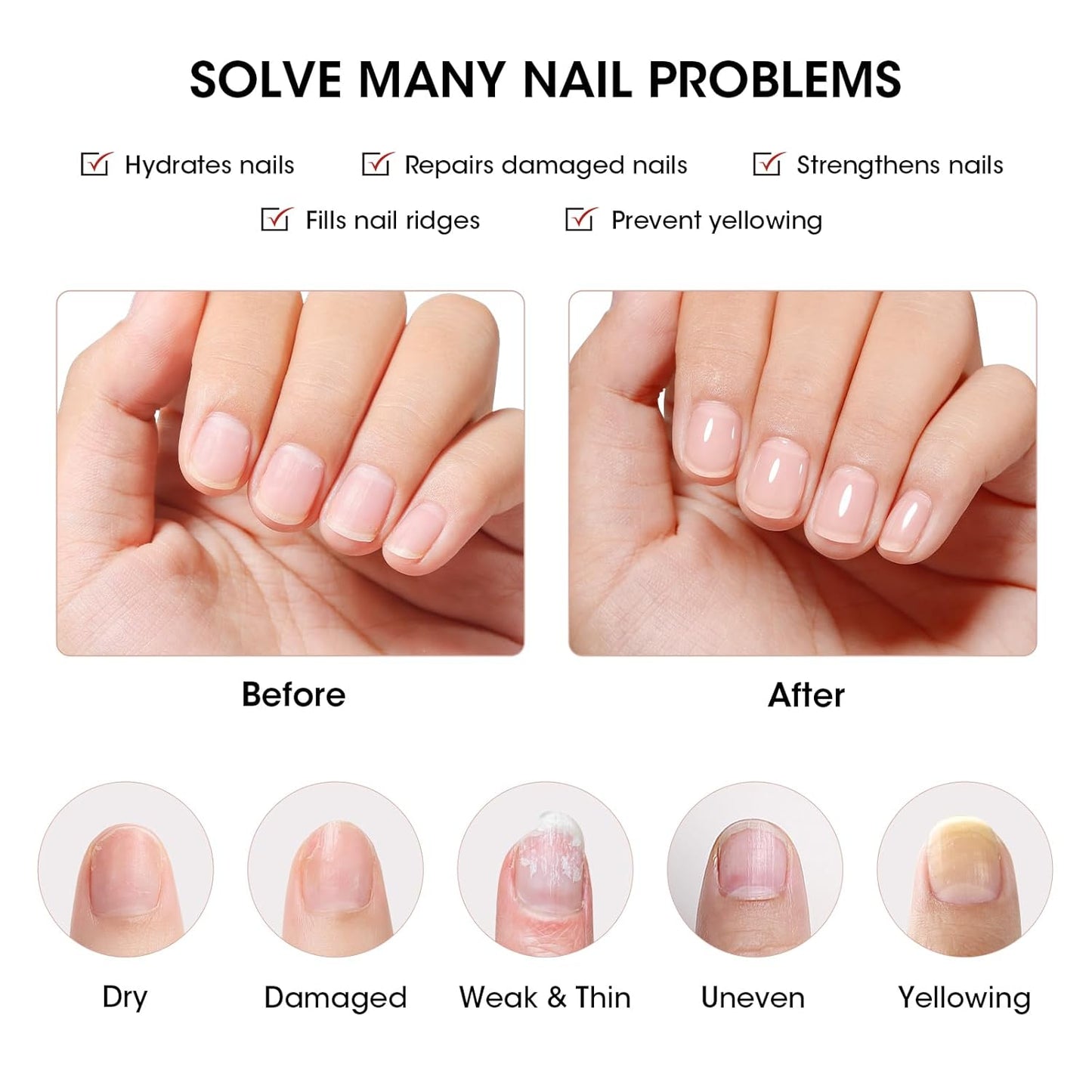 GELLEN Tinted Nude Ridge Filler For Nails, Clear Nail Polish Ridge Filling Base Coat, Nail Strengthener and Growth, Hydrates Strengthens Nourishes Damaged Dry Nails, Shea Butter & Vitamin E & Protein
