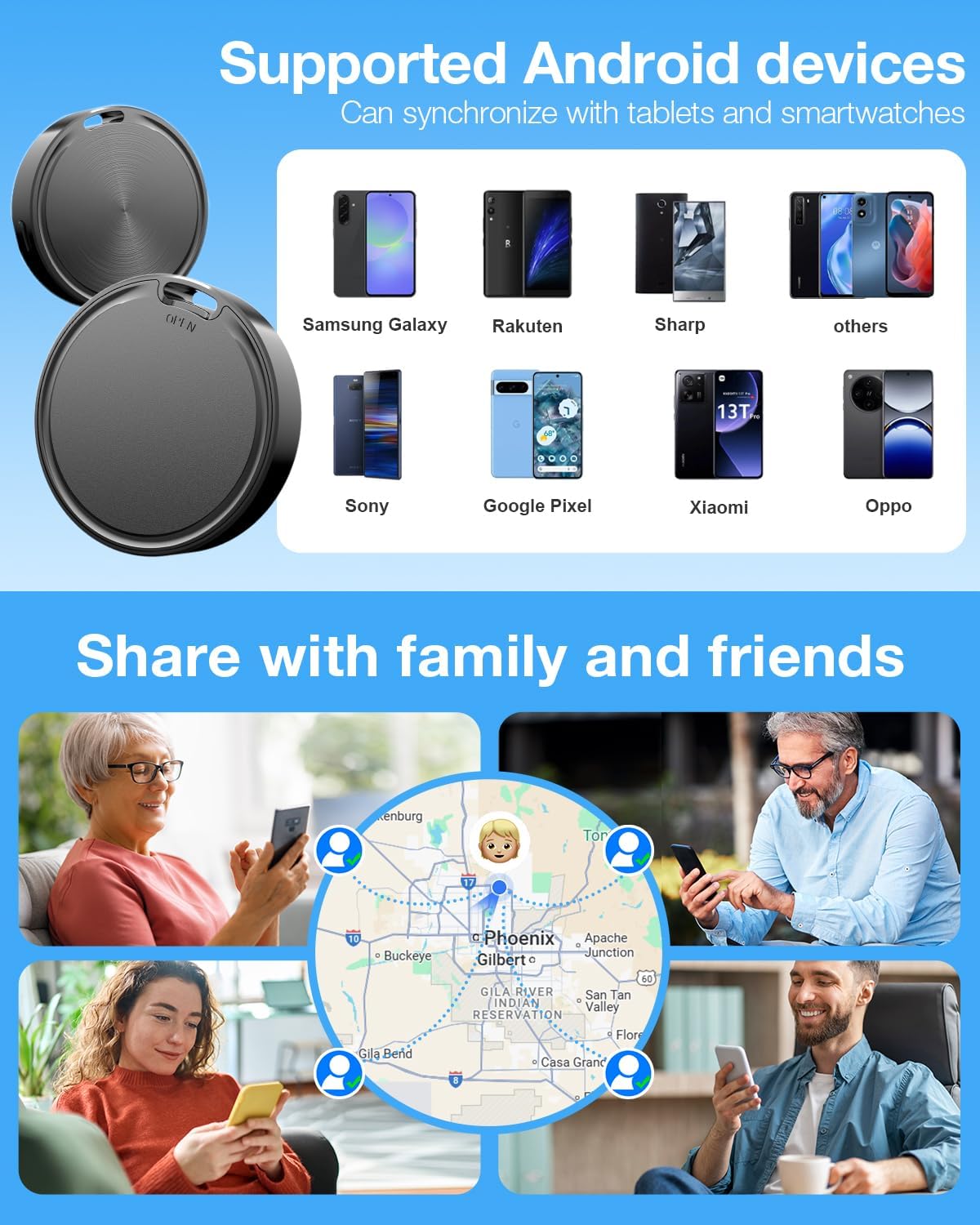 Air Tags for Android,Air Tags-2 Pack Android,Android Tracker Tags,2 Year Battery Life,Google Find Trackers for Google'S Find Hub App,IP65 Waterproof Luggage Tracker Android for Keys,Wallets,Luggage