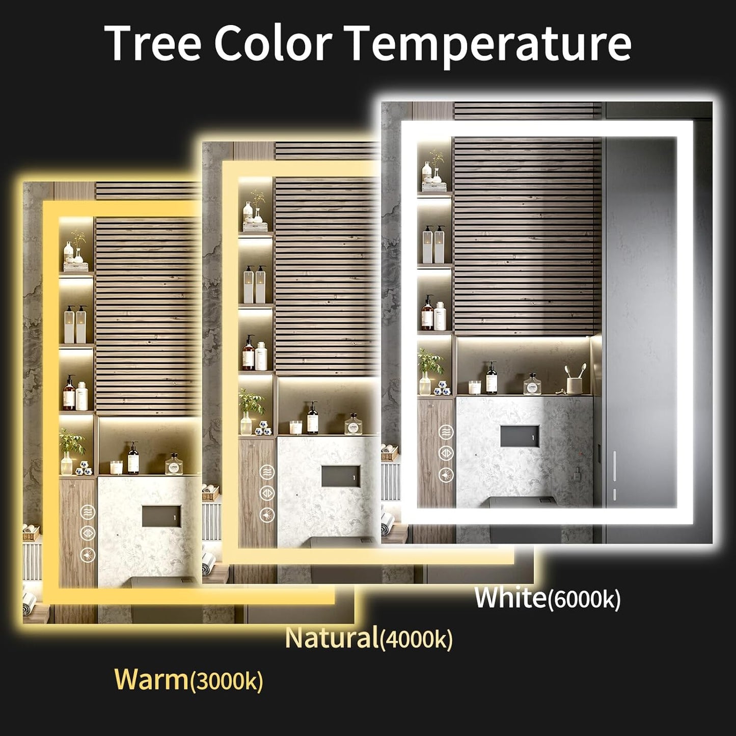 LED Bathroom Mirrors 28"x36" Bathroom Mirror with Lights for Wall, Backlit + Front Lit, 3 Colors, Anti-Fog, Dimmable Brightness for Vanity,Bathroom, Entryway, Living Room