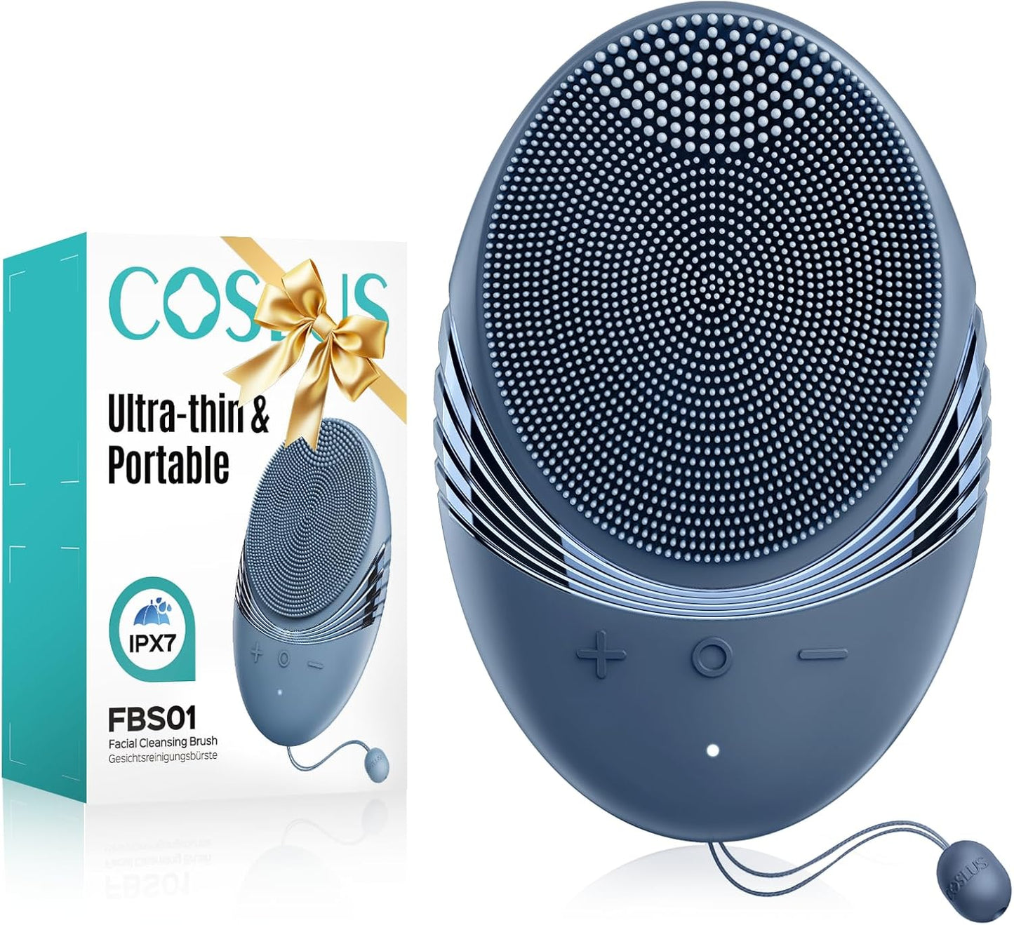 COSLUS Silicone Face Scrubber for Men: 5 Cleansing Modes Facial Cleansing Brush for Beard Care, Sensitive Skin - Deep Cleansing & Gentle Exfoliating, Waterproof Portable for Shower & Travel, Navyblue