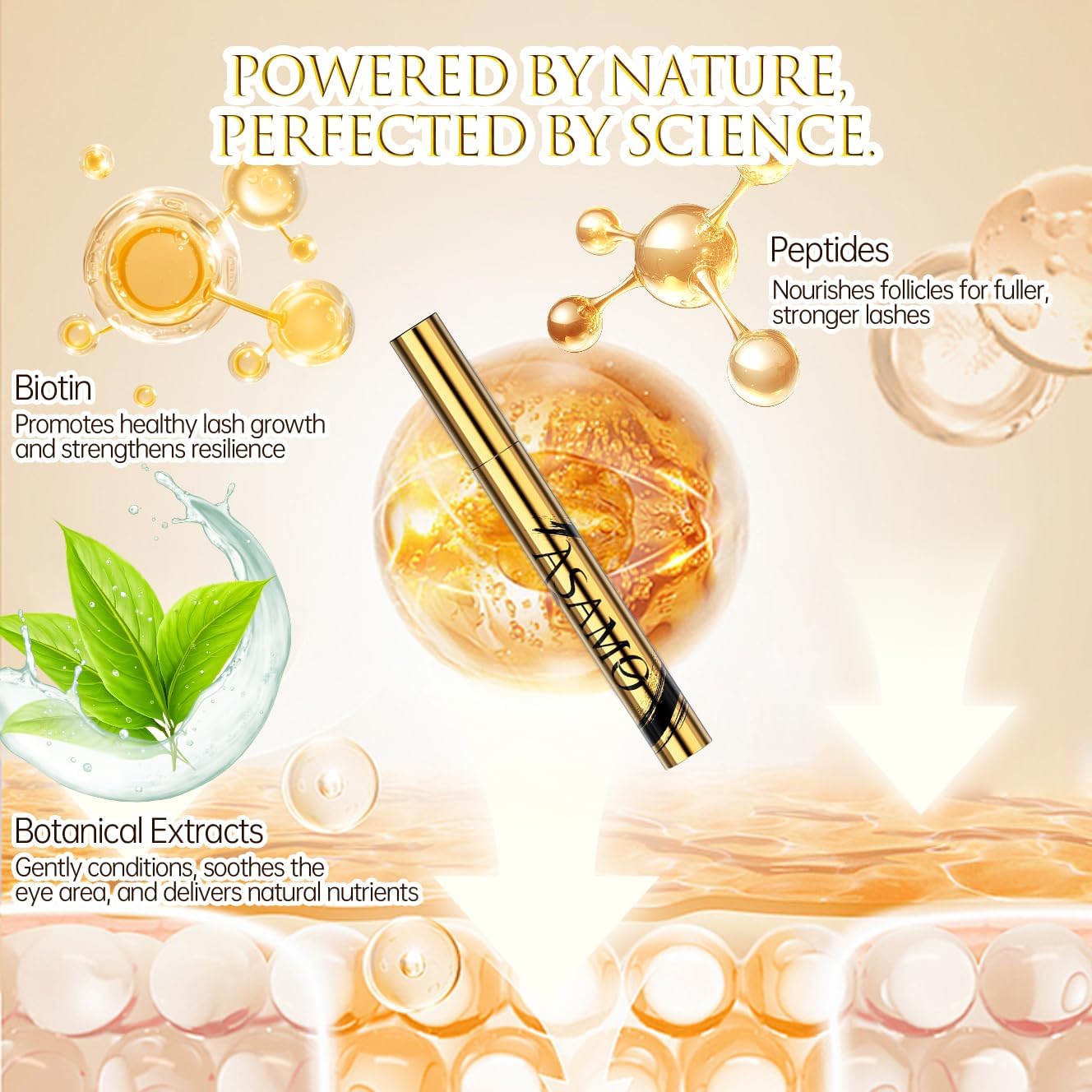 Eyelash & Eyebrow Growth Serum – 15 Plant Extracts for Longer, Denser & Fuller Lashes & Brows, Boosts Natural Hair Development,eyelash serum,Hypoallergenic Oil-Free,lash growth serum (Golden Yellow)