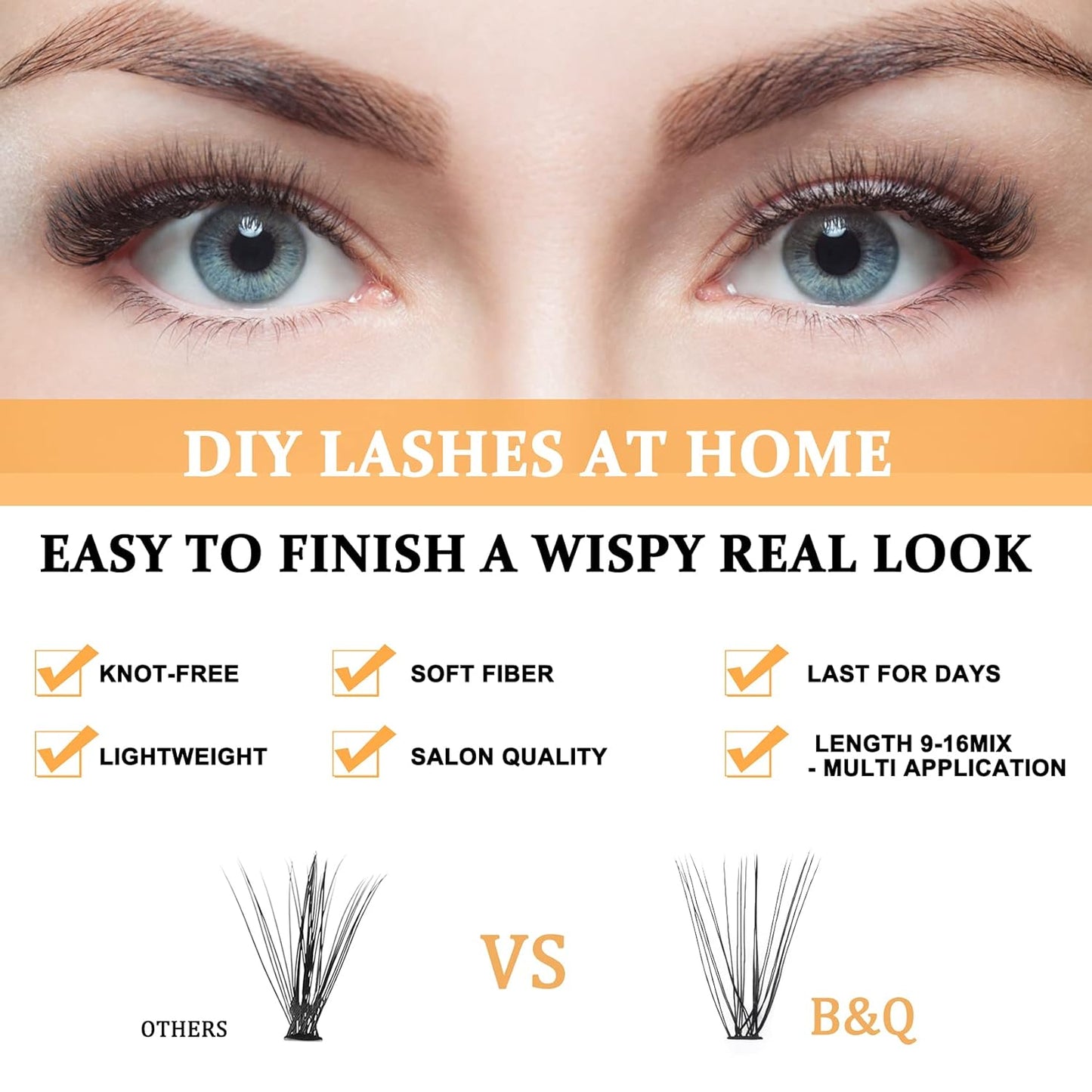 B&Qaugen Individual Lashes 20D-C-9-16mix Cluster Lashes 280 Clusters False Eyelash C D Curl Wispy Lashes Bottom Lashes Diy Lashes at Home（20D-C-9-16 mix）