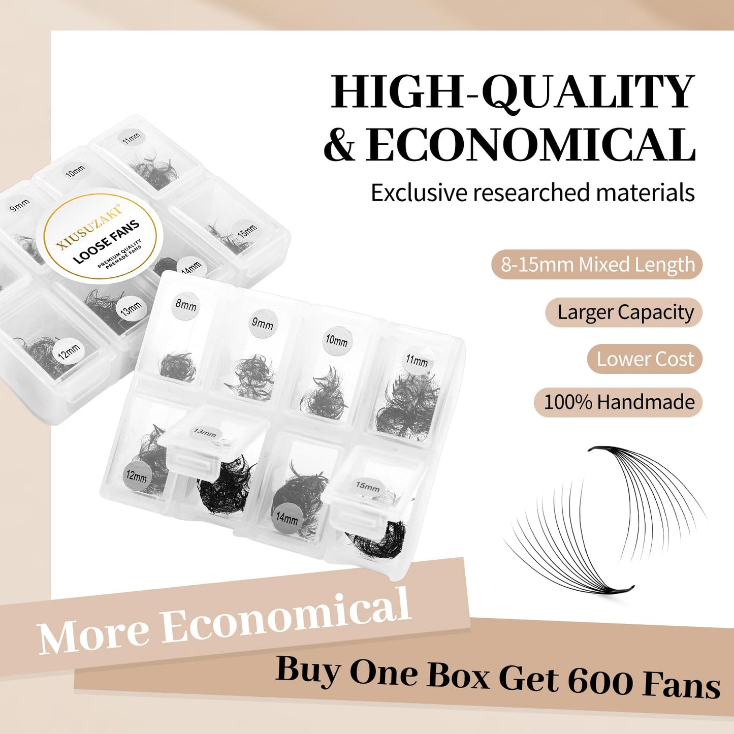 Premade Eyelash Extensions - 600 Fans, 10D, Volume Lash, 0.07 Thickness, D Curl, Mix 8-15mm Fluffy Soft Handmade Loose Fan