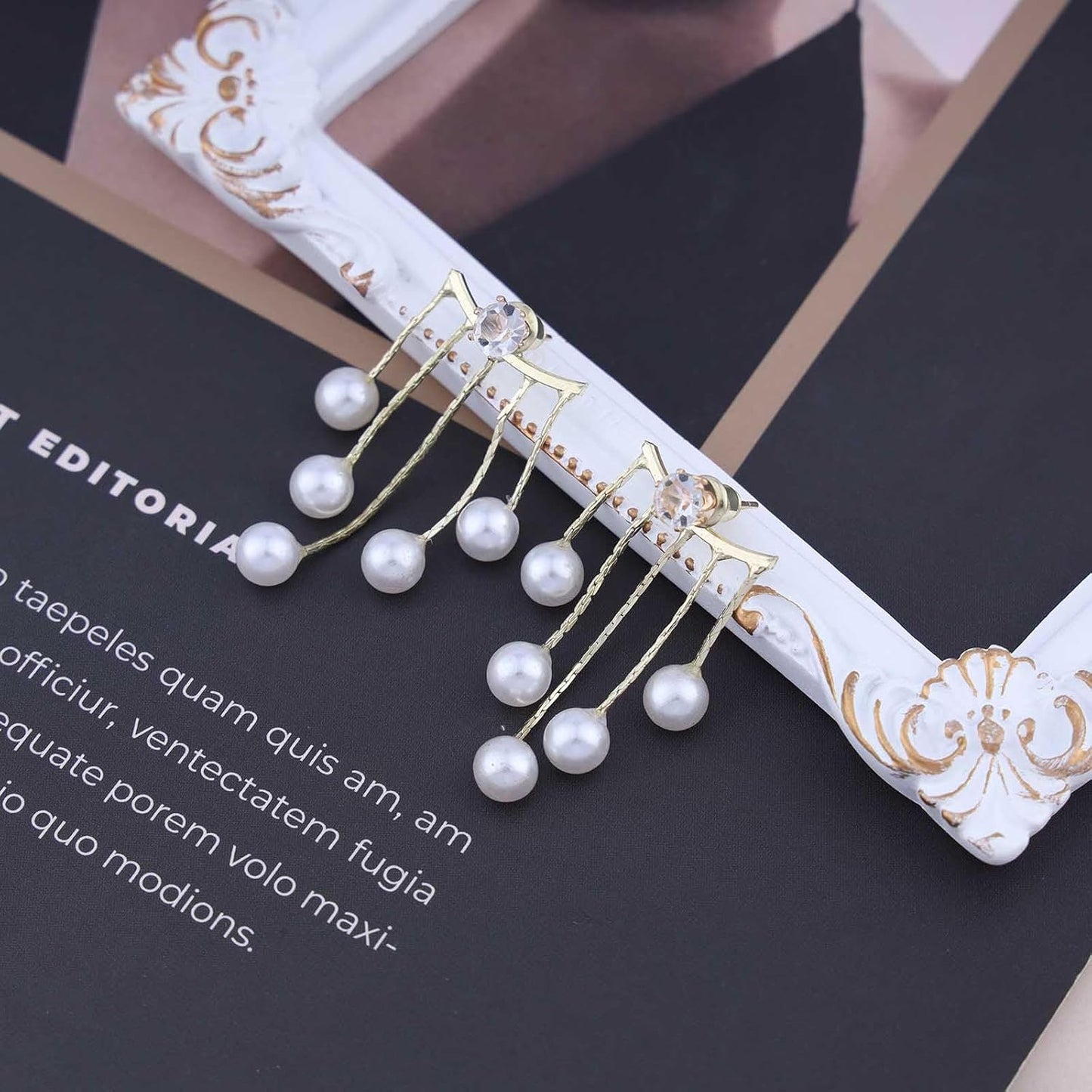 Vintage Crystal Pearl Drop Earrings Long Tassel Pearl Dangle Earrings Gold Cz Pearl Chain Earrings Cz Rhinestone Bridal Earrings Jewelry for Women