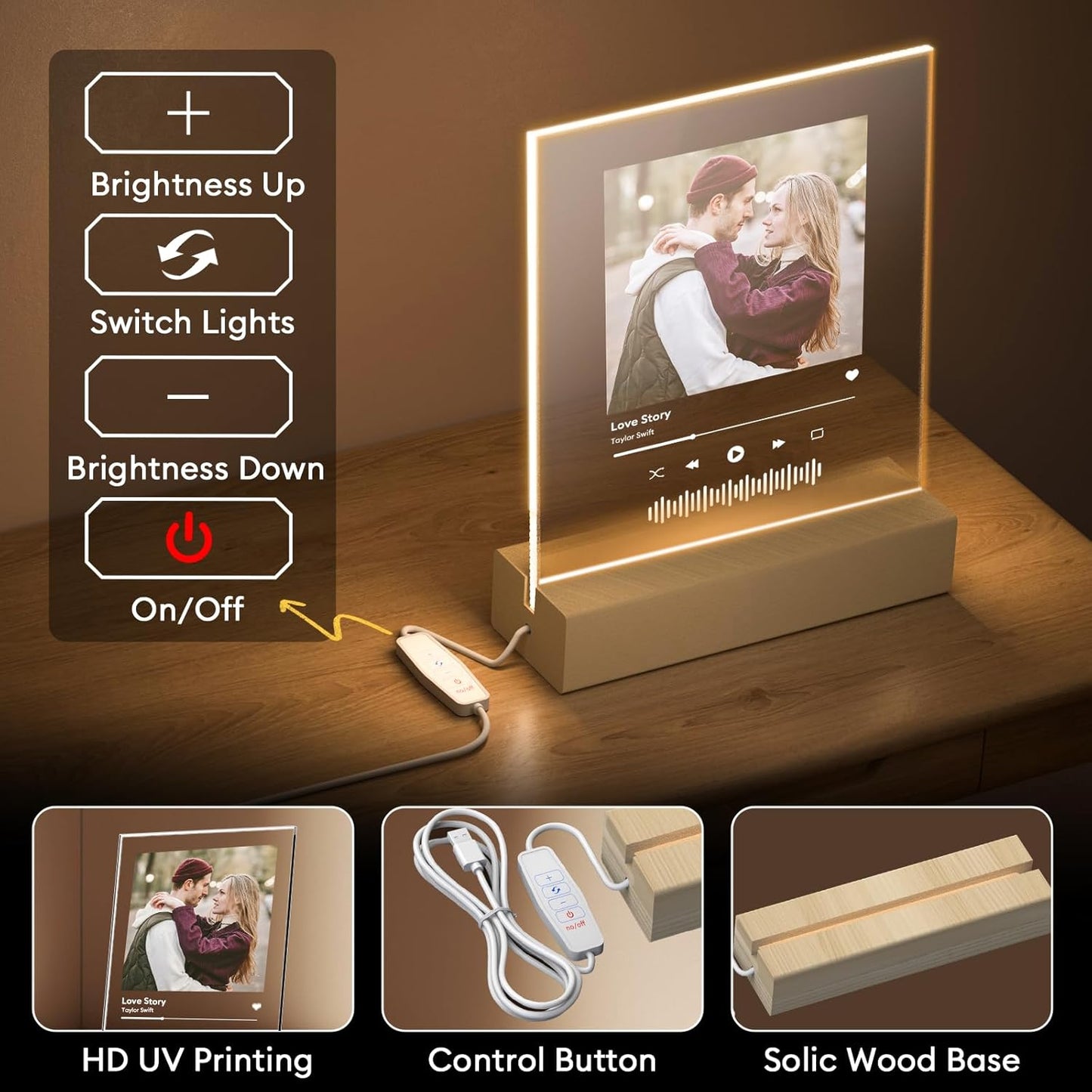 Personalized Picture Frame, Custom Tabletop Photo Frame with Light, Customized Gift for Mom/Father/Kid/Friend/Pet - Birthday, Valentine’s Day, Mother's Day, Father's Day, Christmas (R08)