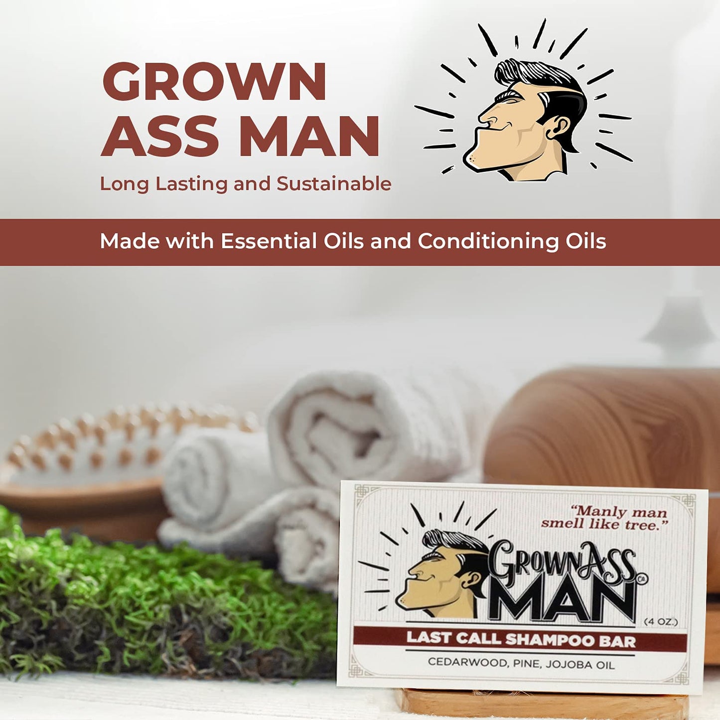Solid Shampoo Bar Rich Lather 3 in 1: Hair, Beard & Body Wash - Plastic Free & Eco-Friendly, Natural & Organic Clean for All Hair Types, 4oz Bar (Last Call, Single)