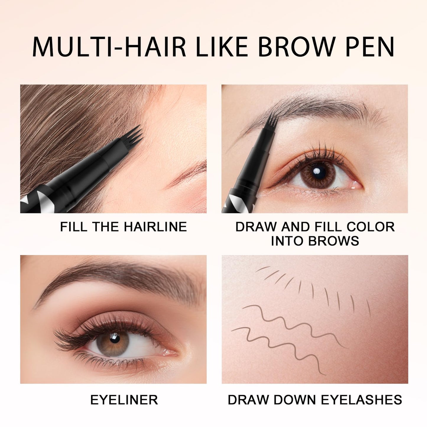 LAVONE 2-IN-1 Dual-ended Waterproof Eyebrow Pencil, 4 Tip Microblading Pen & Ultra-Precise Brow Pencil, Dual-ended Eyebrow Brush, Ebony