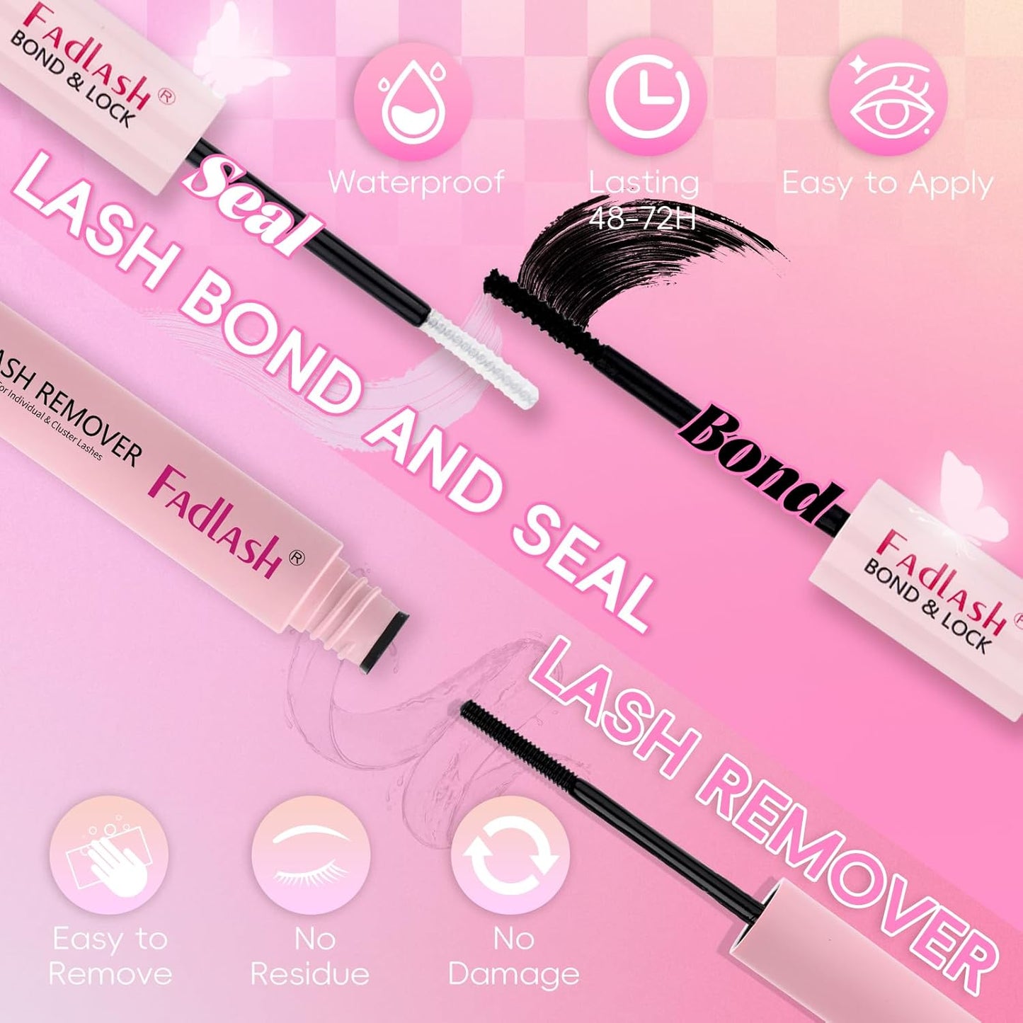 FADLASH DIY Lash Extension Kit - Lash Clusters with D Curl, Bond & Seal - Glue Remover & Tweezers for Home Use (100D+200D-0.07D-12-18MIX)