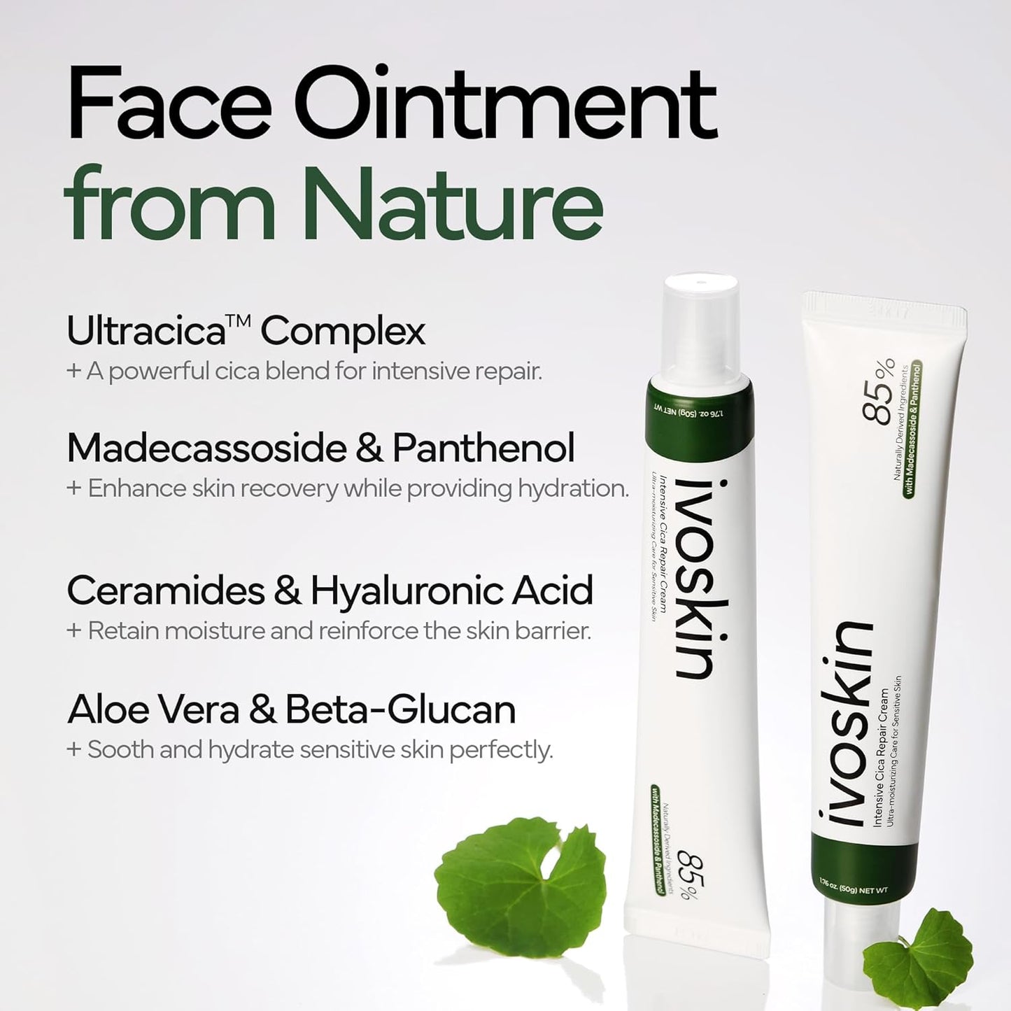 Intensive Cica Repair Cream, Korean Dexpanthenol cream, Ultra-Soothing & Hydrating Care Cream for Sensitive Skin with Madecassoside (1.76oz / 50g)