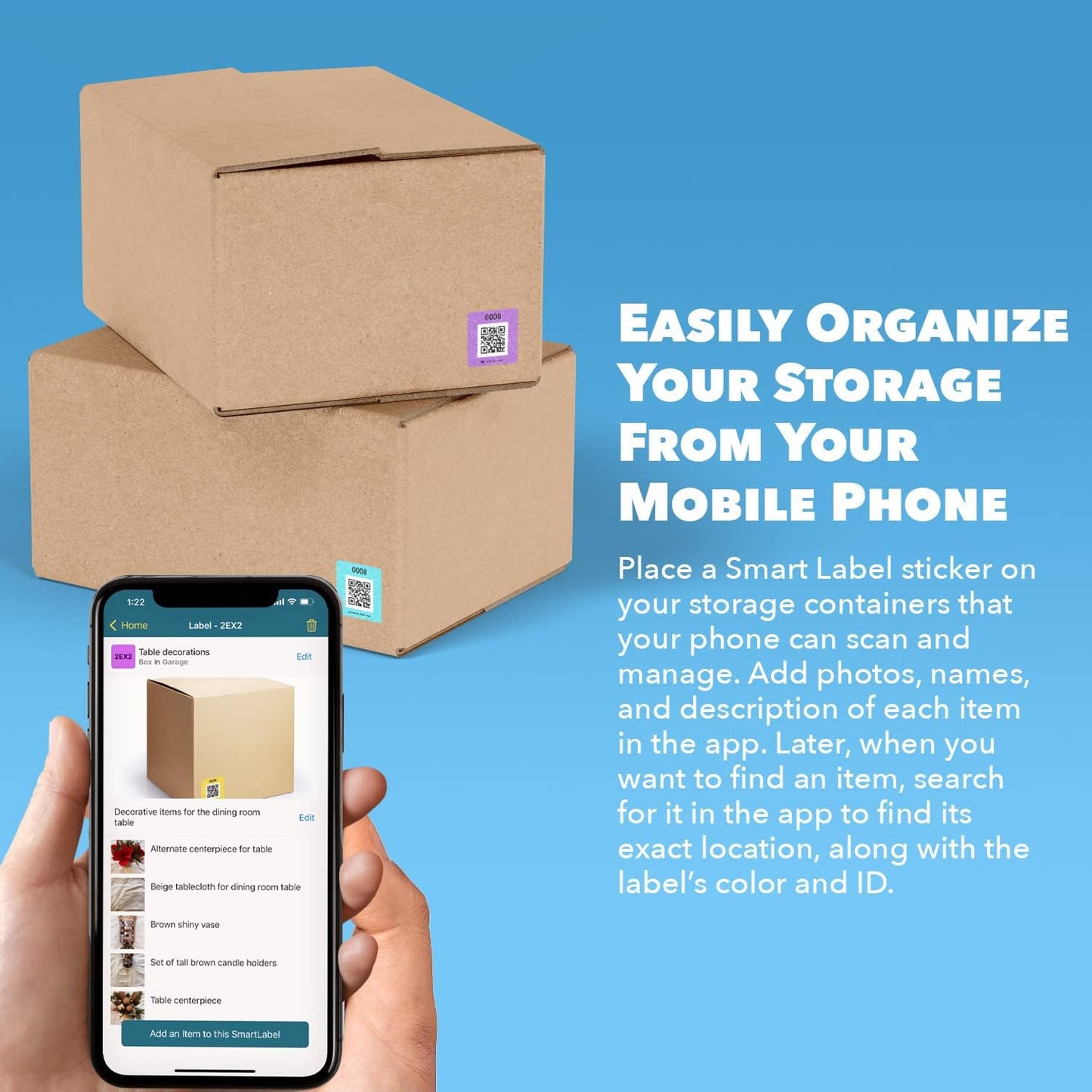 Smart Labels QR Code Stickers Pack of 48 (Modern) Made in USA - QR Code Labels for Storage & Inventory Tracking, Storage Unit Organization, App Stickers for Inventory Organization & Moving Supplies