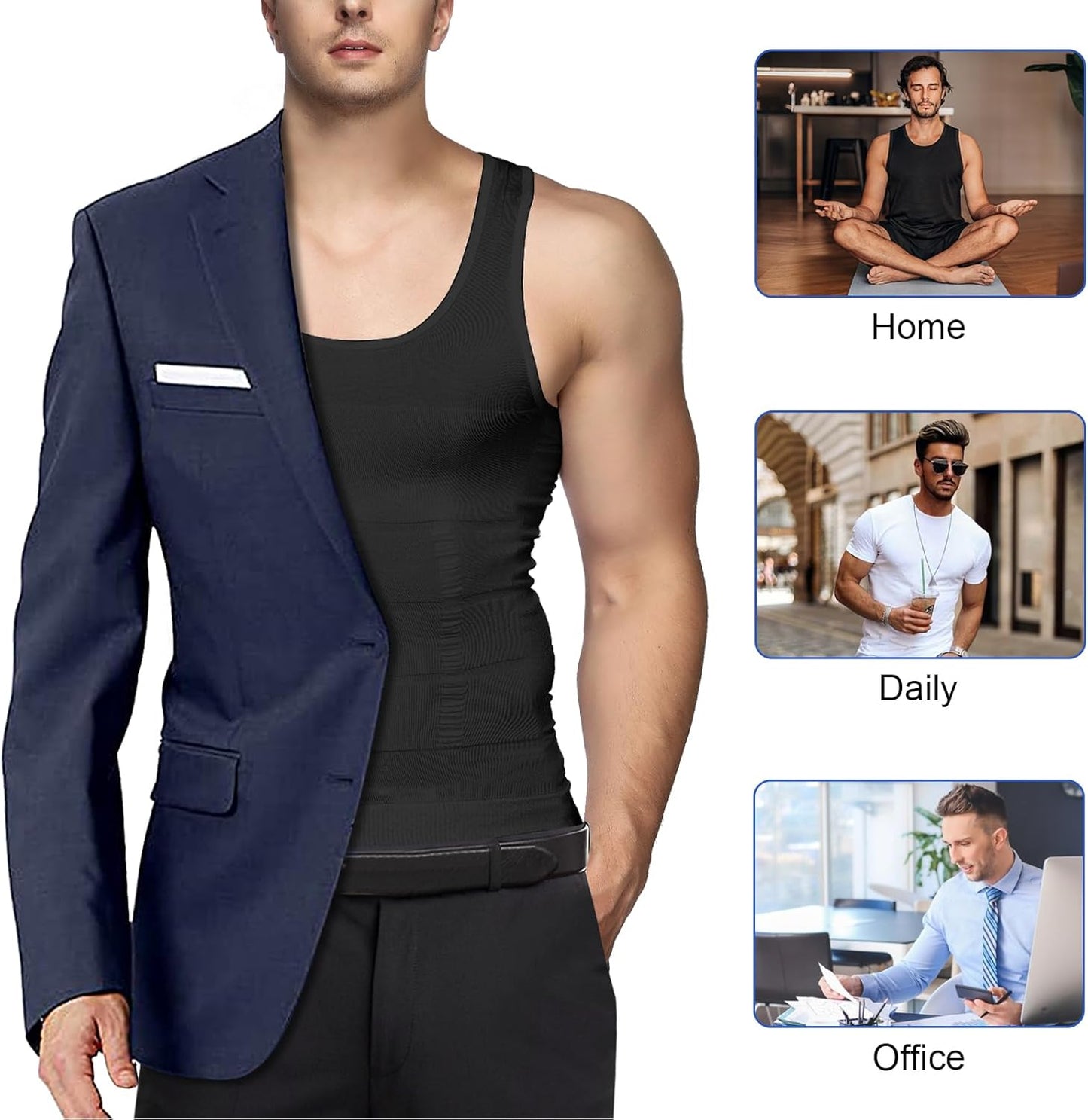 Odoland 5 Pack Men's Compression Shirt Short Sleeve Vest Set, Body Shaper Shapewear Tank Top Base Layer for Sport