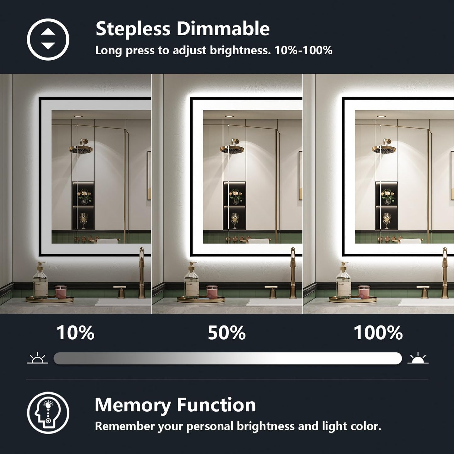 40x30 Inch LED Bathroom Mirror with Lights (Front Lit and Backlit) Black Framed Lighted Vanity Mirror for Bathroom Wall Dimmable Anti-Fog Memory Tempered Glass Horizontal/Vertical
