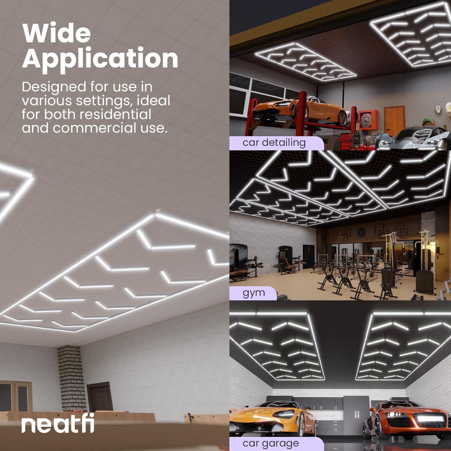 Neatfi LED Ceiling Garage Lights, 42,240 Lumens, 6500K, Ceiling Lights for Garage, Auto Shops, Car Detailing, Workshop, Gym, Basement, Warehouse, Barber Shop & Beauty Salons (12 Arrows, Cool White)