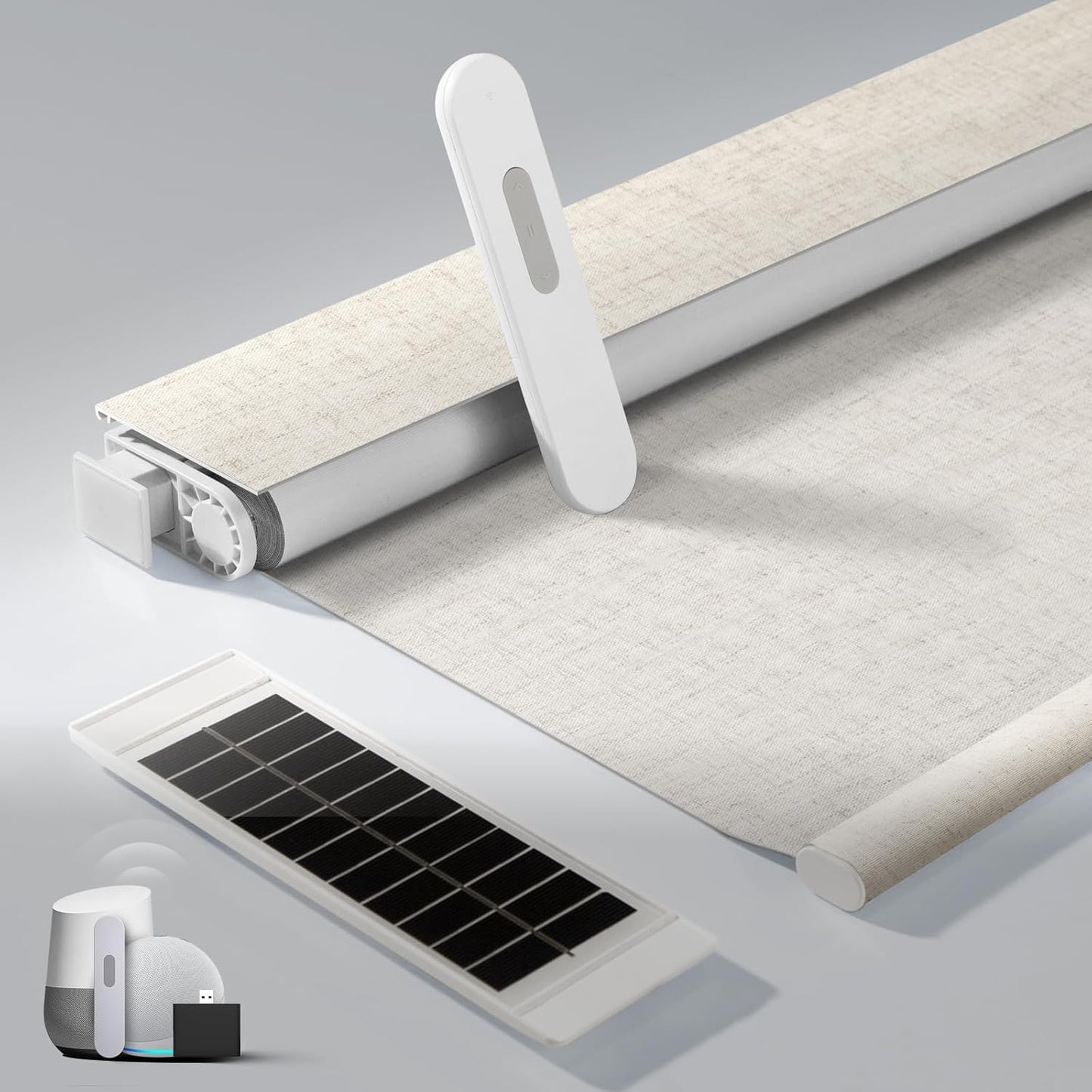 No Drill Motorized Blinds with Remote, Blackout Automatic Blinds with Solar Panel, Cordless Smart Electric Roller Shades for Windows, Beige, 36 x 72