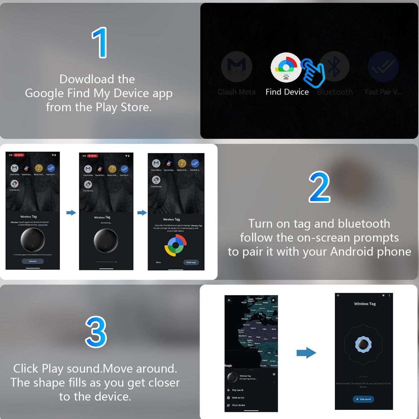 Bluetooth Smart Tags for Android,Air Tracker Tags-4 Pack Android,Keys Finder,Item Locator Works with Google Find Hub App(Android only),Android Tracker Tag for Keys,Luggages,Backpack,Wallet