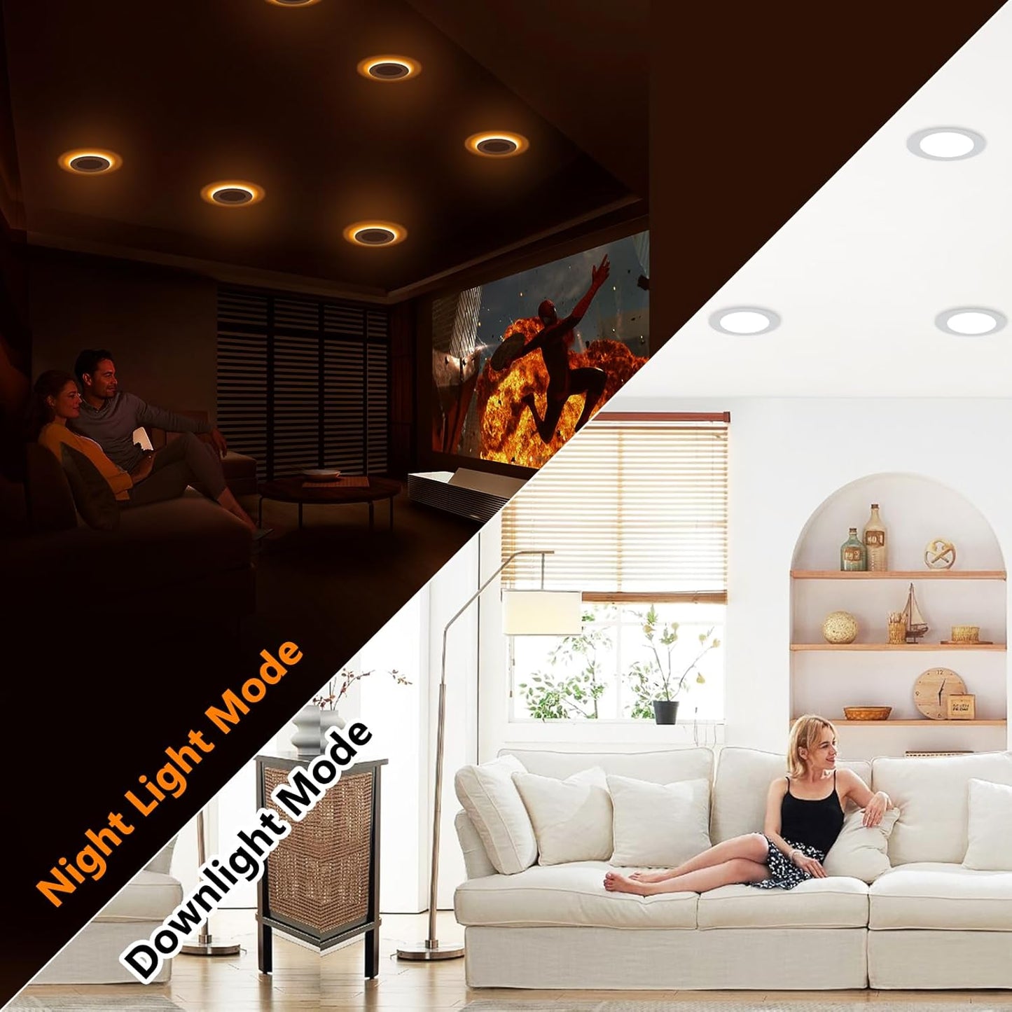 CycevSun 6 Pack LED Recessed Lighting 6 Inch with Night Light, Dimmable 5CCT Canless Ultra Thin Wafer Downlight Soffit with Junction Box, 5 Color Selectable, 12W, ETL & Energy Star