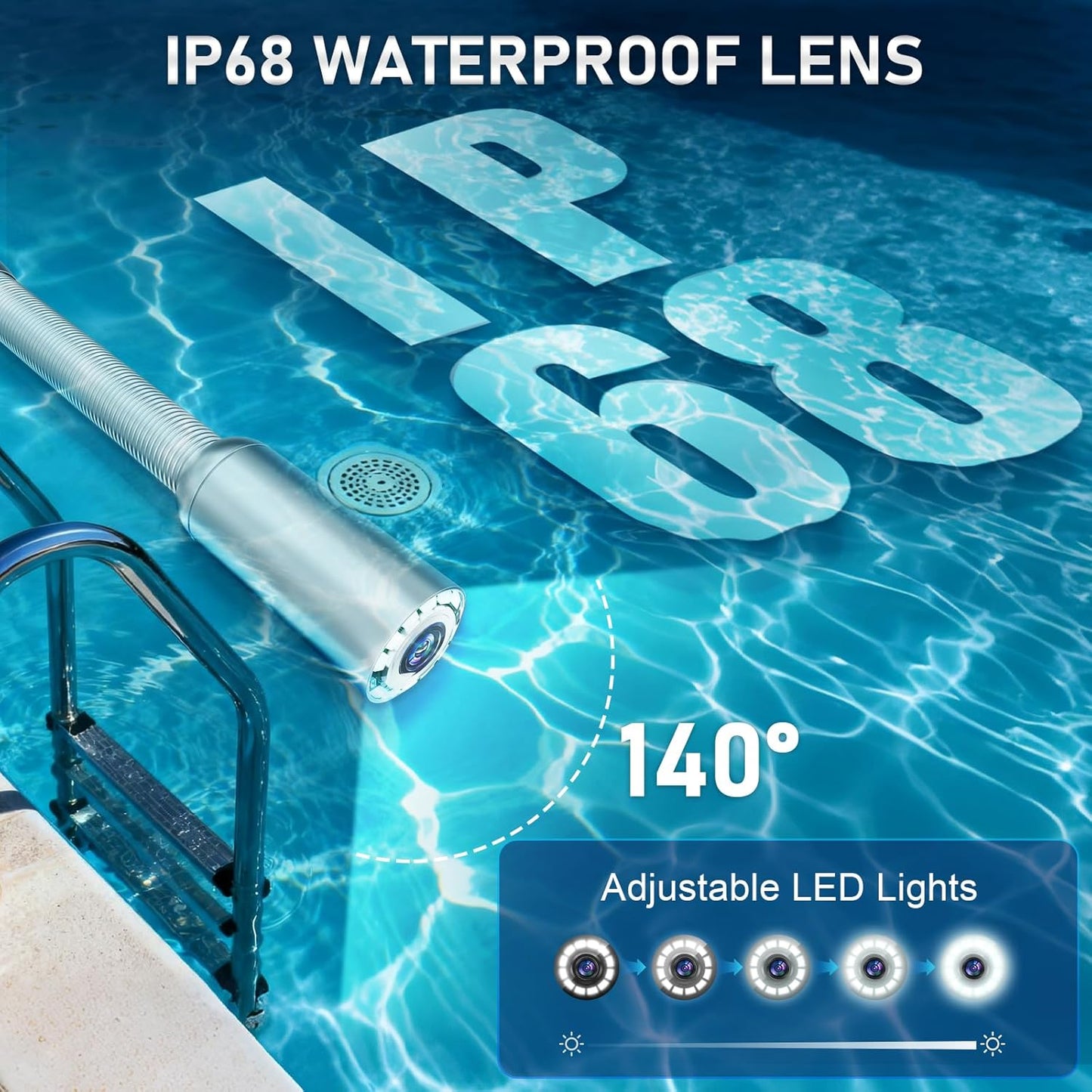 Sewer Camera, Self Leveling Drain Camera 165ft with Meter Counter, 9" HD Plumbing Cameras Snake with 12 LED Lights, 5100mAh Battery, IP68 & 32GB DVR Recorder, Duct Sewer Line Pipe Inspection