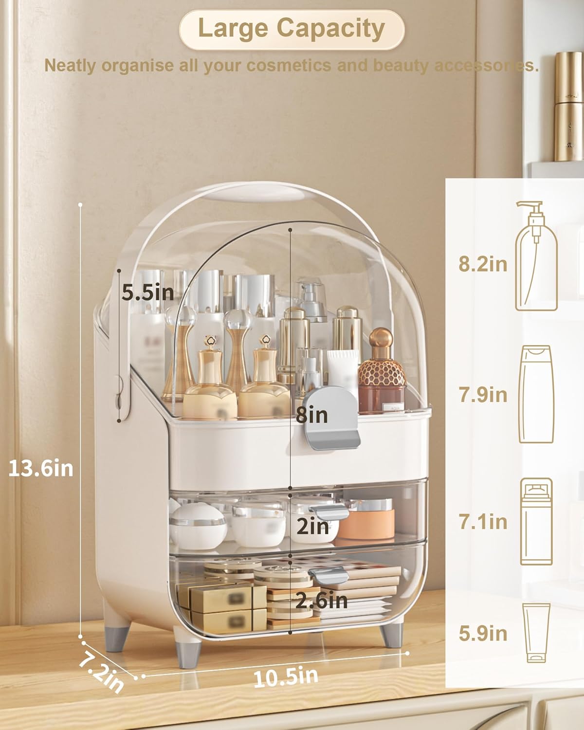 Makeup Organizer, Skincare Holder Bathroom Counter Organizer, Storage Box Cosmetic Display Cases, Teen Girl Gifts Trendy Stuff Make up Organizers for Vanity, Dresser, Countertop (Silver)