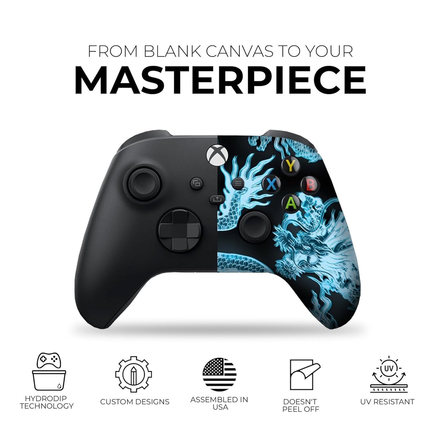 DreamController Neon Dragonns Custom X-box Controller Wireless compatible with X-box One/Series X/S Proudly Customized in USA with Permanent HYDRO-DIP Printing (NOT JUST A SKIN).
