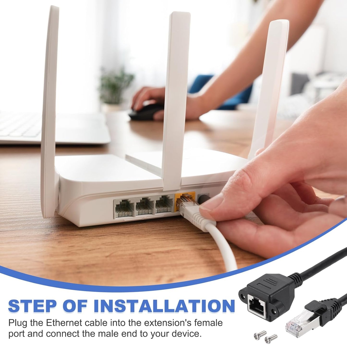 MECCANIXITY Cat6 Ethernet Extension Cable, 1Ft RJ45 Male to Female Screw Panel Mount Ethernet Cable Extender with 2pcs Screw for Router Modem PC Laptop Smart TV Printer