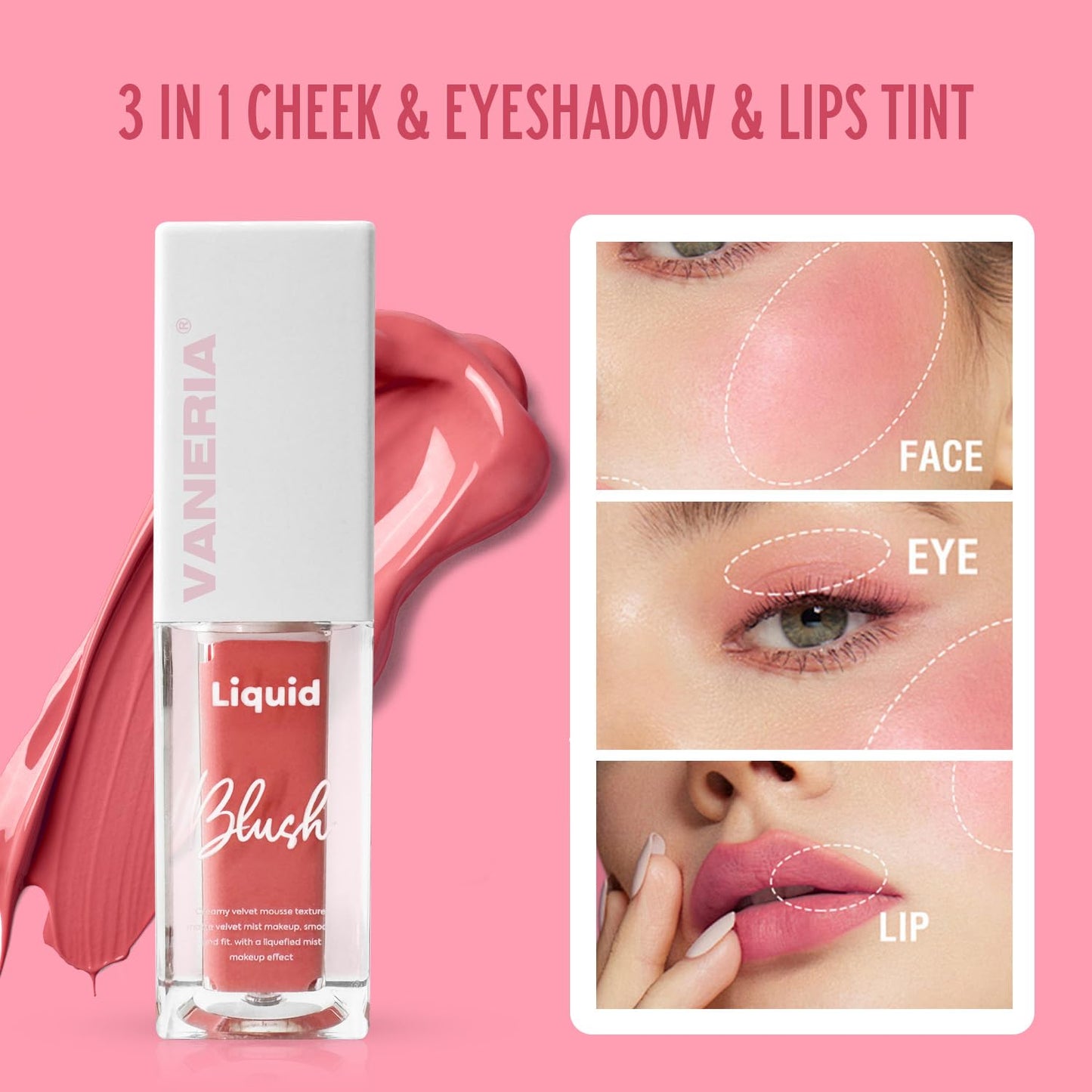 VANERIA Liquid Blush for Cheeks,Long lasting High Pigment Creme Blush,Multi-Use Makeup Blush Stick for Cheeks Lips Eyes,Natural Look Makeup Face Blushes.#4 (5g/0.17oz) ﻿