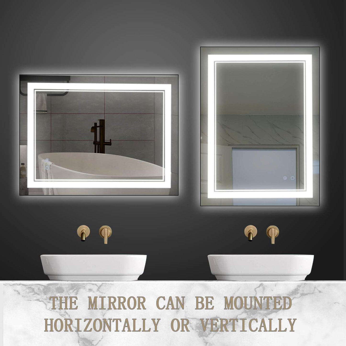 LED Bathroom Mirror Wall-Mounted Vanity Mirror with Anti Fog,Dimmable Waterproof Smart Touch Button Makeup Mirror with Lights Vertical & Horizontal (40x24 Inch)