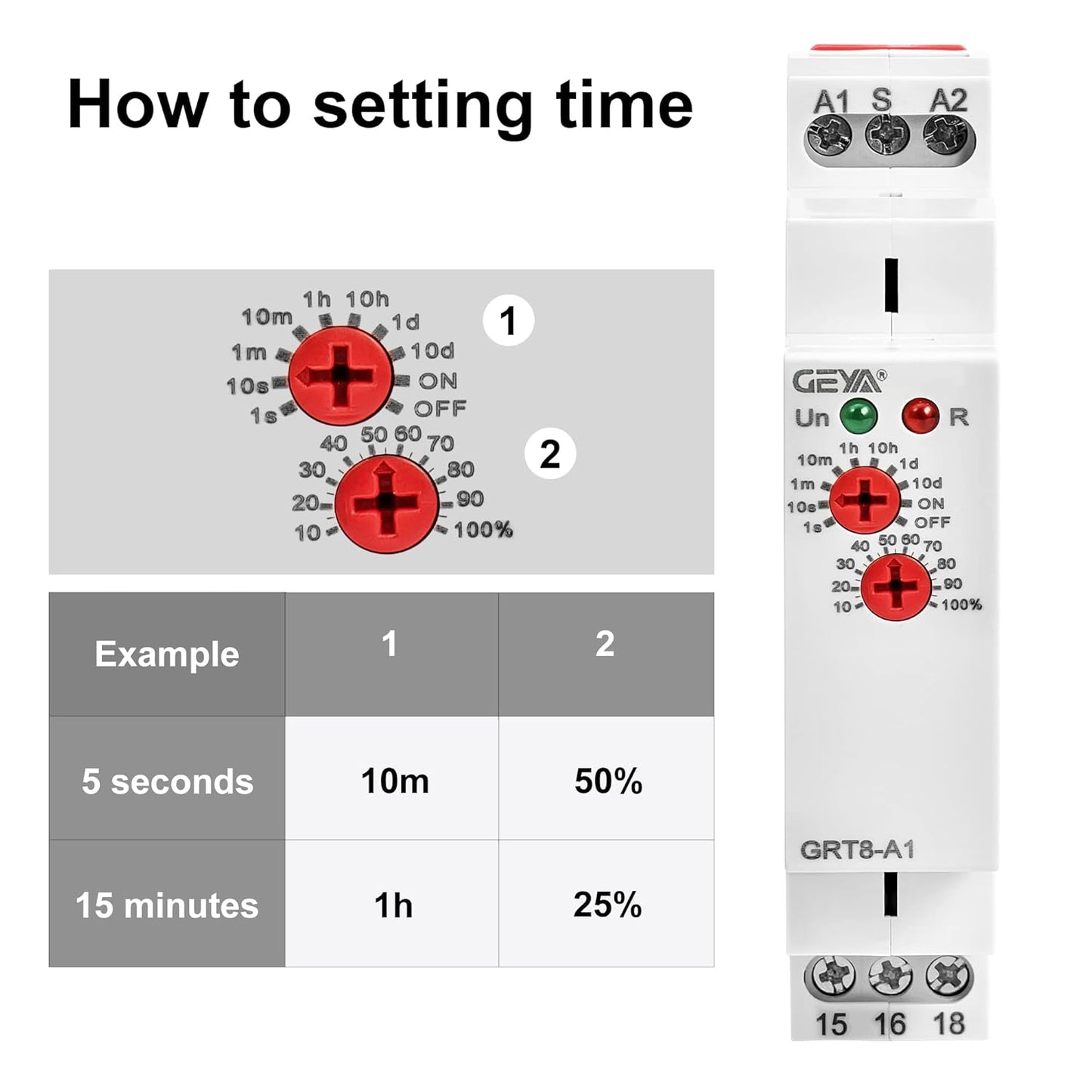 GEYA Delay On Single Function Time Relay 1 Output 16A Electronic Adjustable Power ON Timer Delay Relay Rail Modular(GRT8 A1,AC230V)