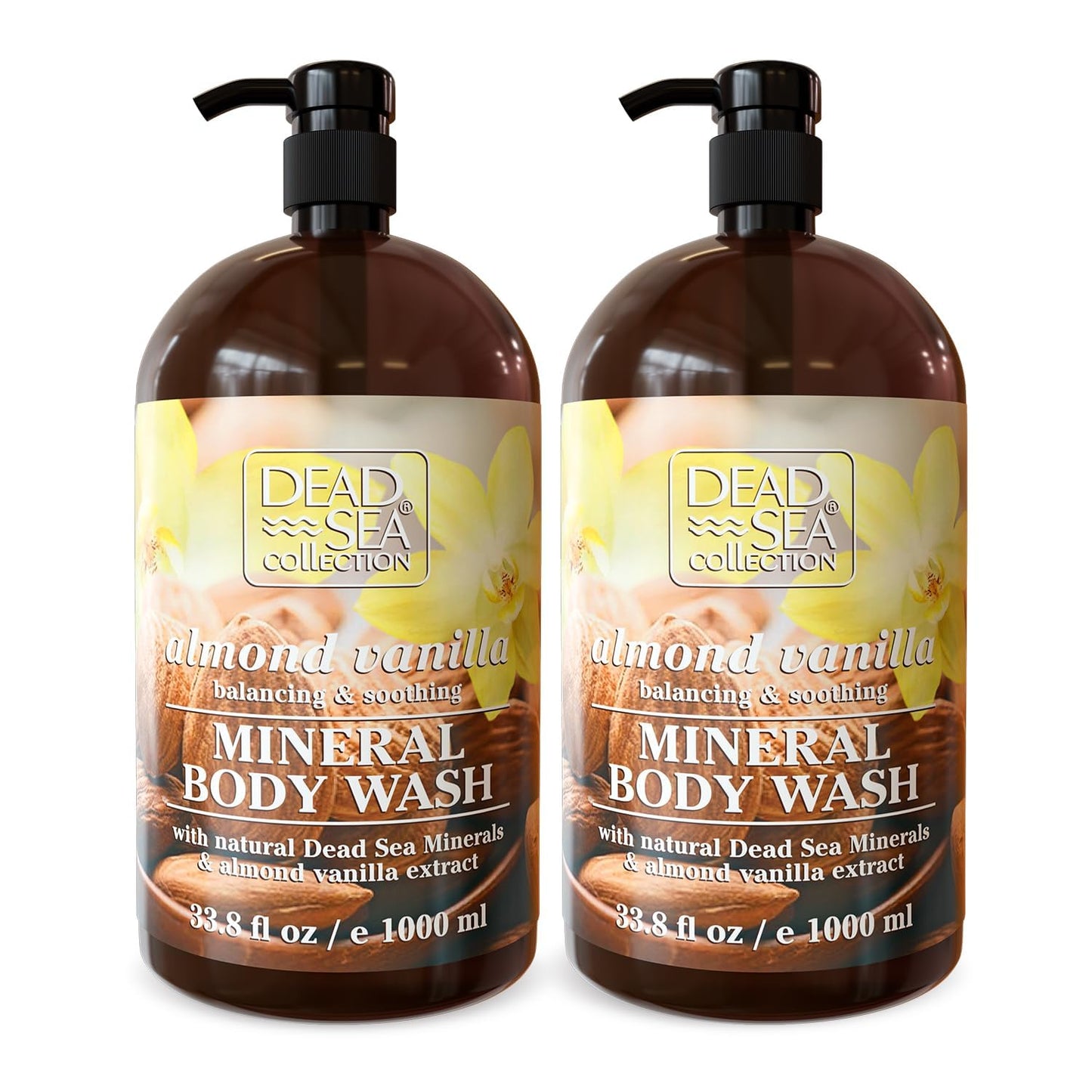Dead Sea Collection Almond Vanilla Body Wash for Women and Men – Almond Vanilla Scent with Dead Sea Minerals – Moisturizing Shower Gel for Dry & Sensitive Skin – Pack of 2 (67.6 fl oz)