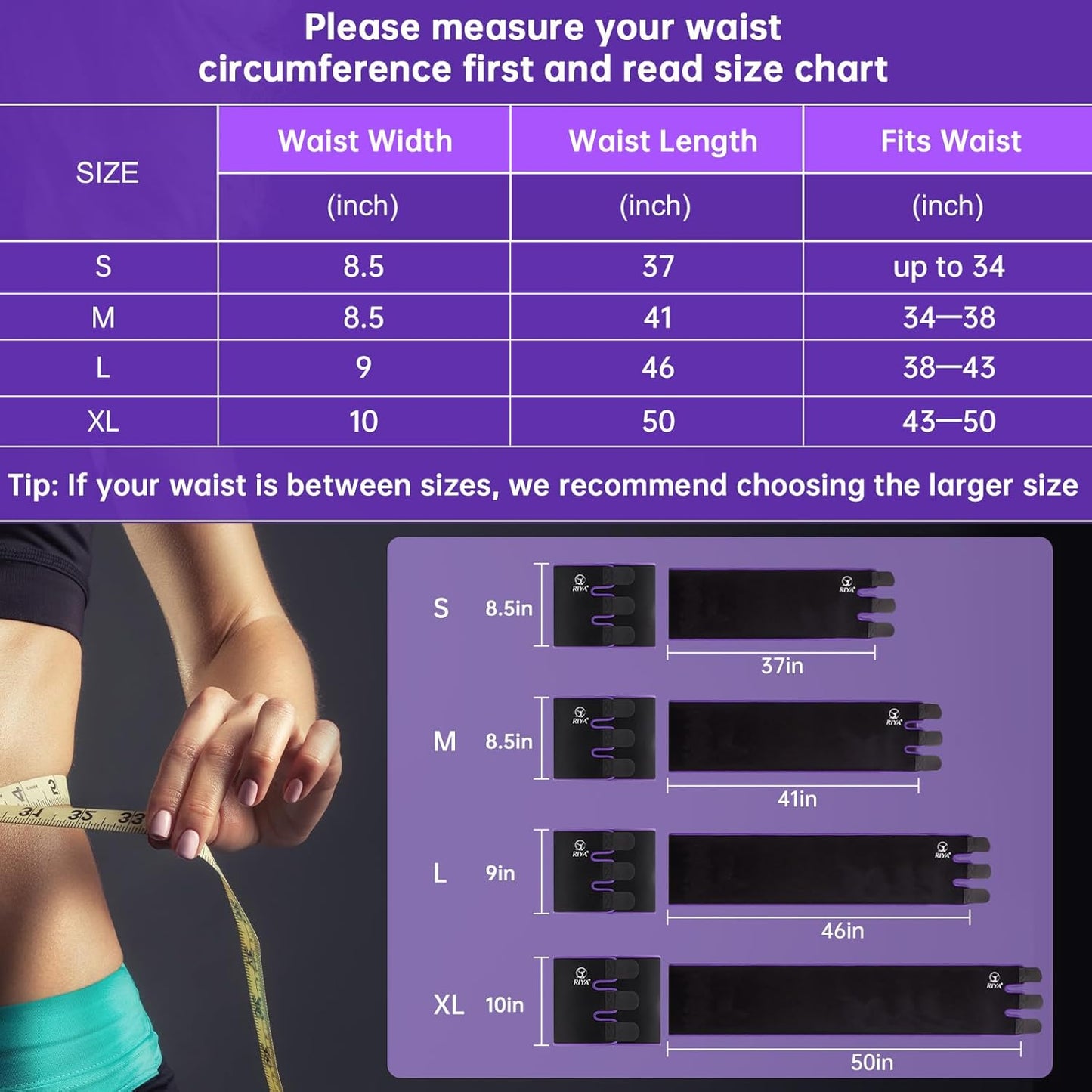 RIYA Waist Trimmer Sweat Waist Trainer for Women and Men Waist Sweat Belt Band Belly Stomach Wrap