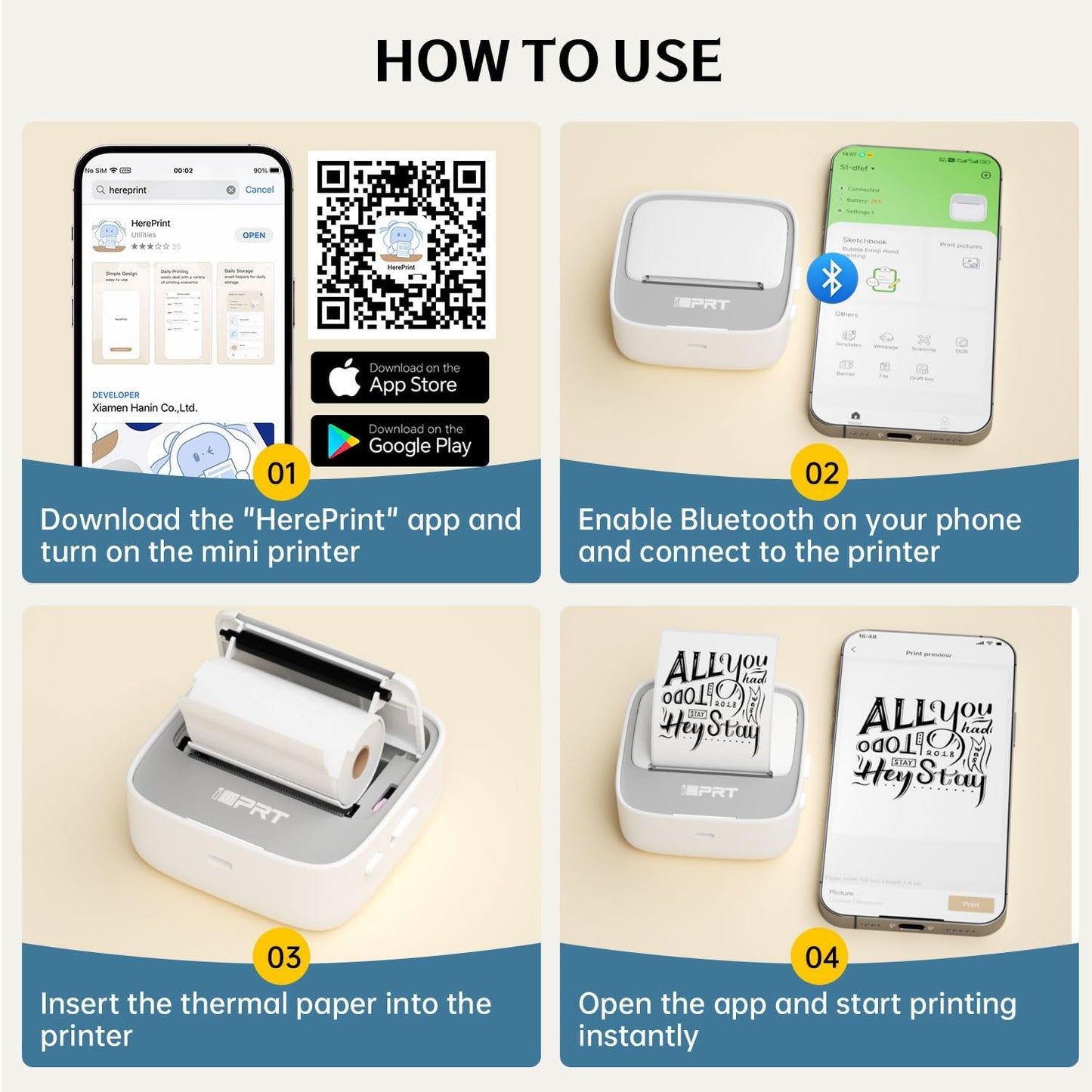 iDPRT S1 Portable Sticker Printer, Mini Thermal Printer with 1 Roll Paper, Bluetooth Inkless Printpods, Pocket Label Maker Suitable for Study Notes, Graphics, Students, Kids Gift, Free App, Grey