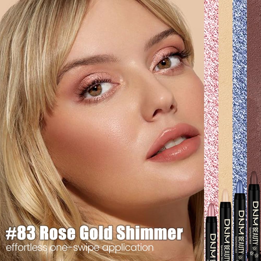 Kaely Cream Eye Shadow Sticks, Rose Gold Shimmer Eyeliner Pencil Eyeshadow Palette Makeup, Eye Highlighter Brightener Stick for Older Women Waterproof Pigmented, sombras para ojos, New-83