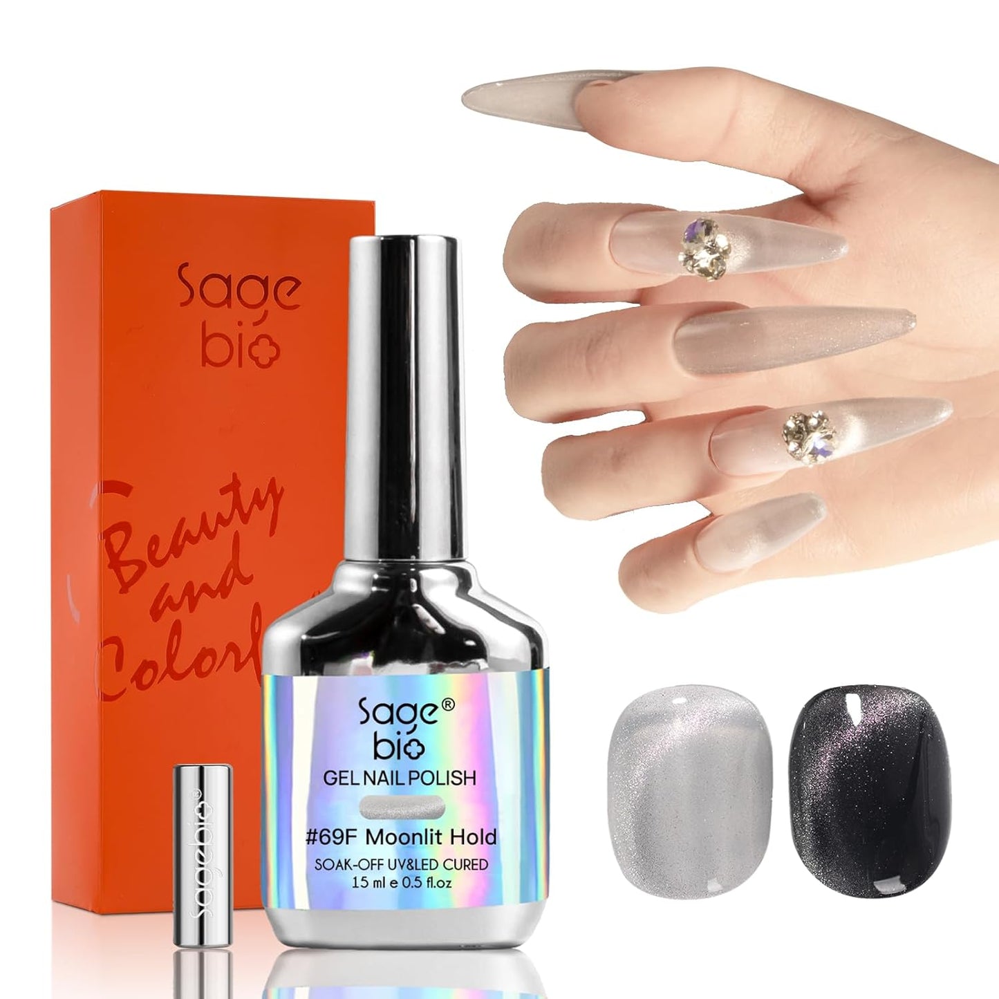 Cat Eye Gel Nail Polish with Magnet Stick, 15ml Magnetic Gel, Create Stunning Cat Eye Effects for DIY Manicures, Long-Lasting, Salon-Quality Finish, Moonlit Hold